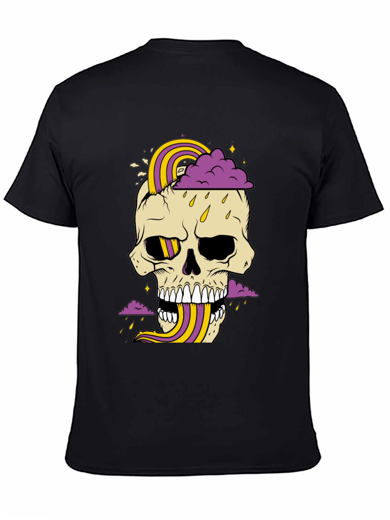 Skull Rainbow Graphic Tee - Mens Black Cotton T-Shirt
