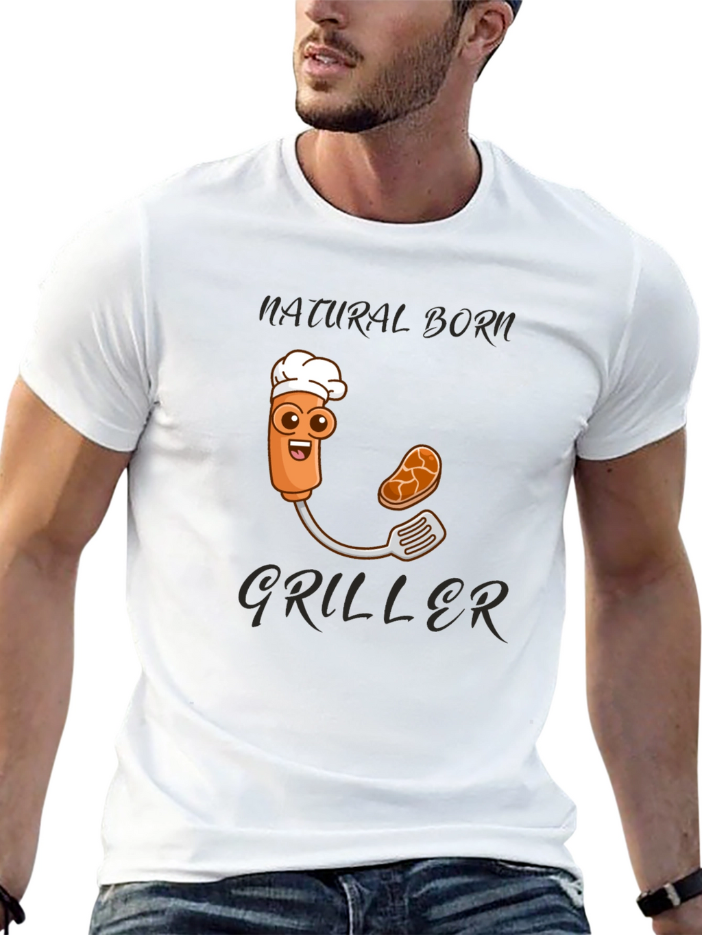 Natural Born Griller T-Shirt - BBQ Cartoon Chef