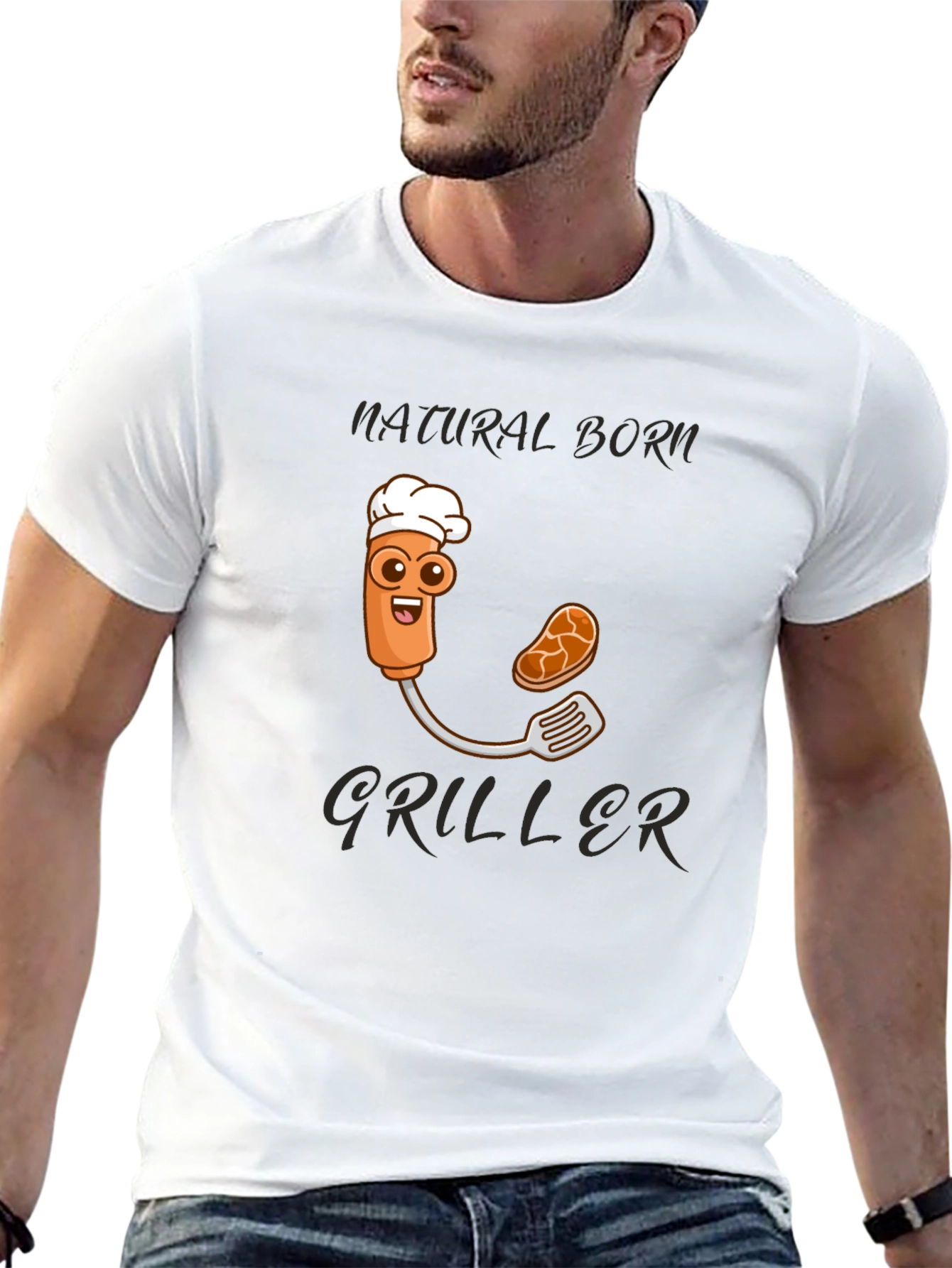Natural Born Griller T-Shirt - BBQ Cartoon Chef