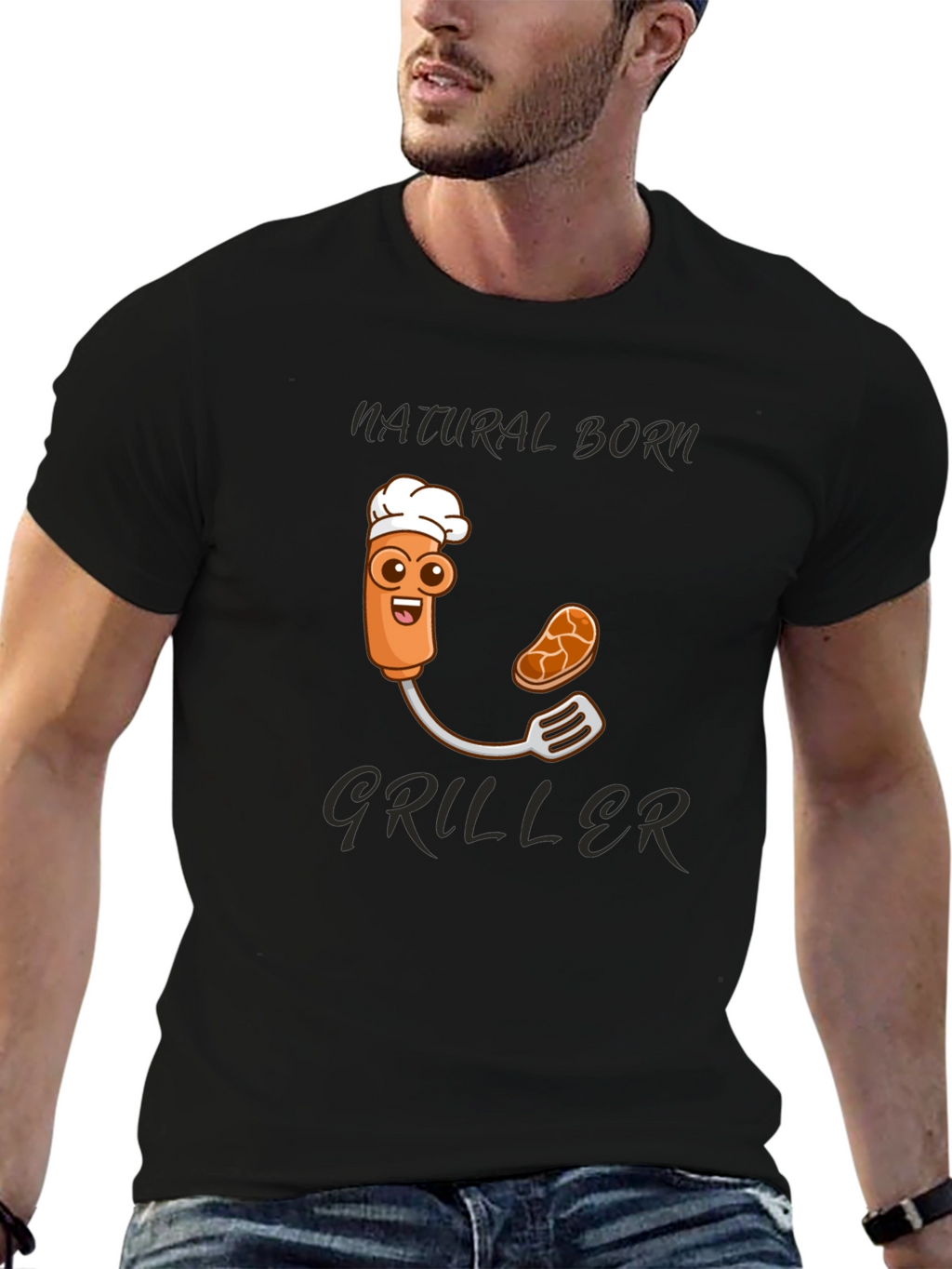Natural Born Griller T-Shirt - BBQ Cartoon Chef