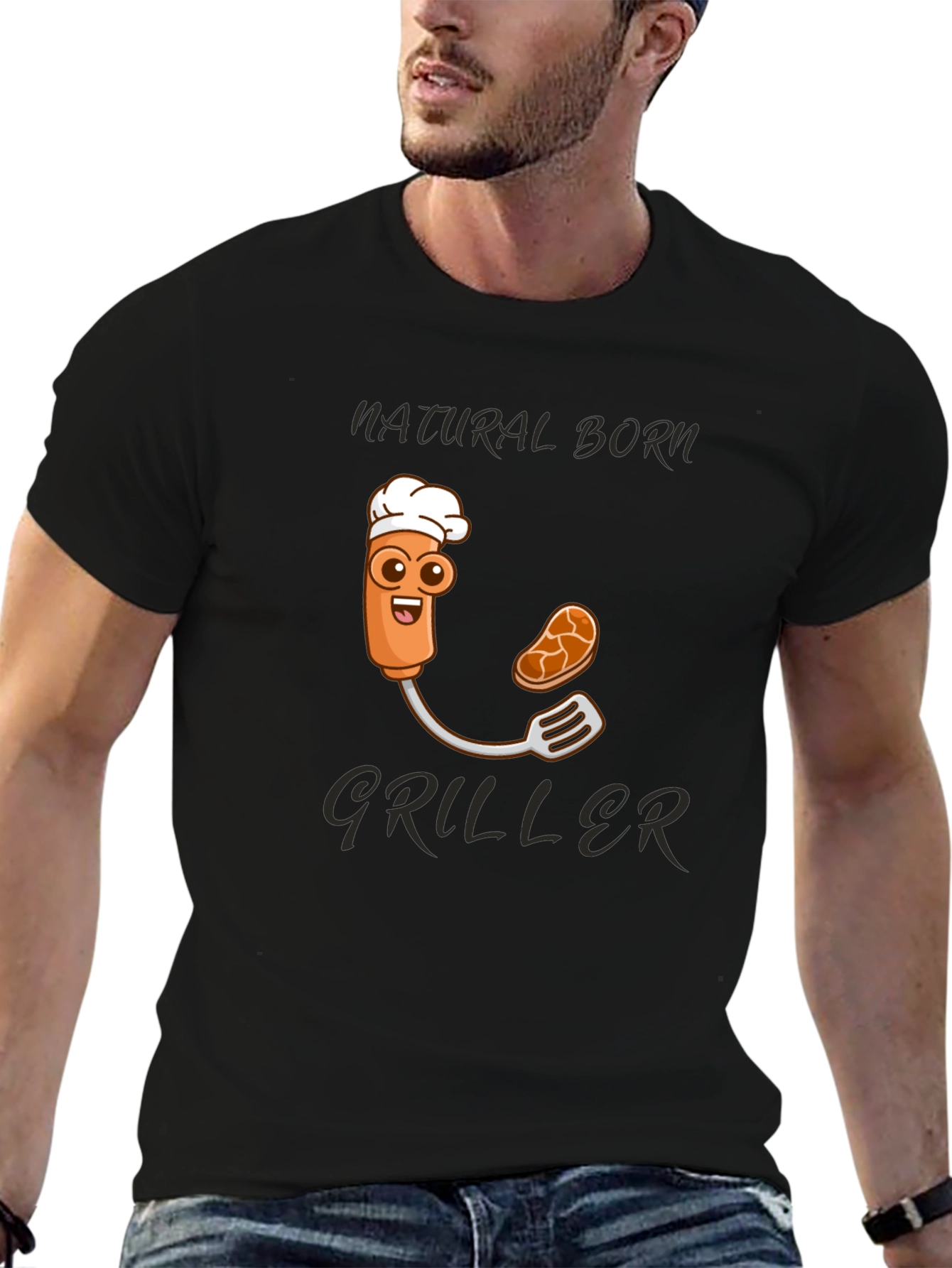 Natural Born Griller T-Shirt - BBQ Cartoon Chef