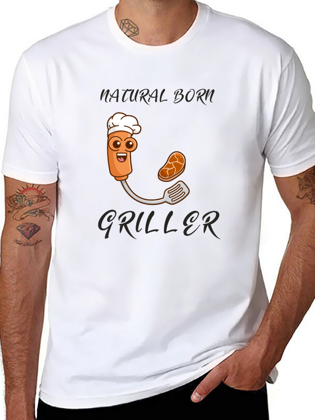 Natural Born Griller T-Shirt - BBQ Cartoon Chef