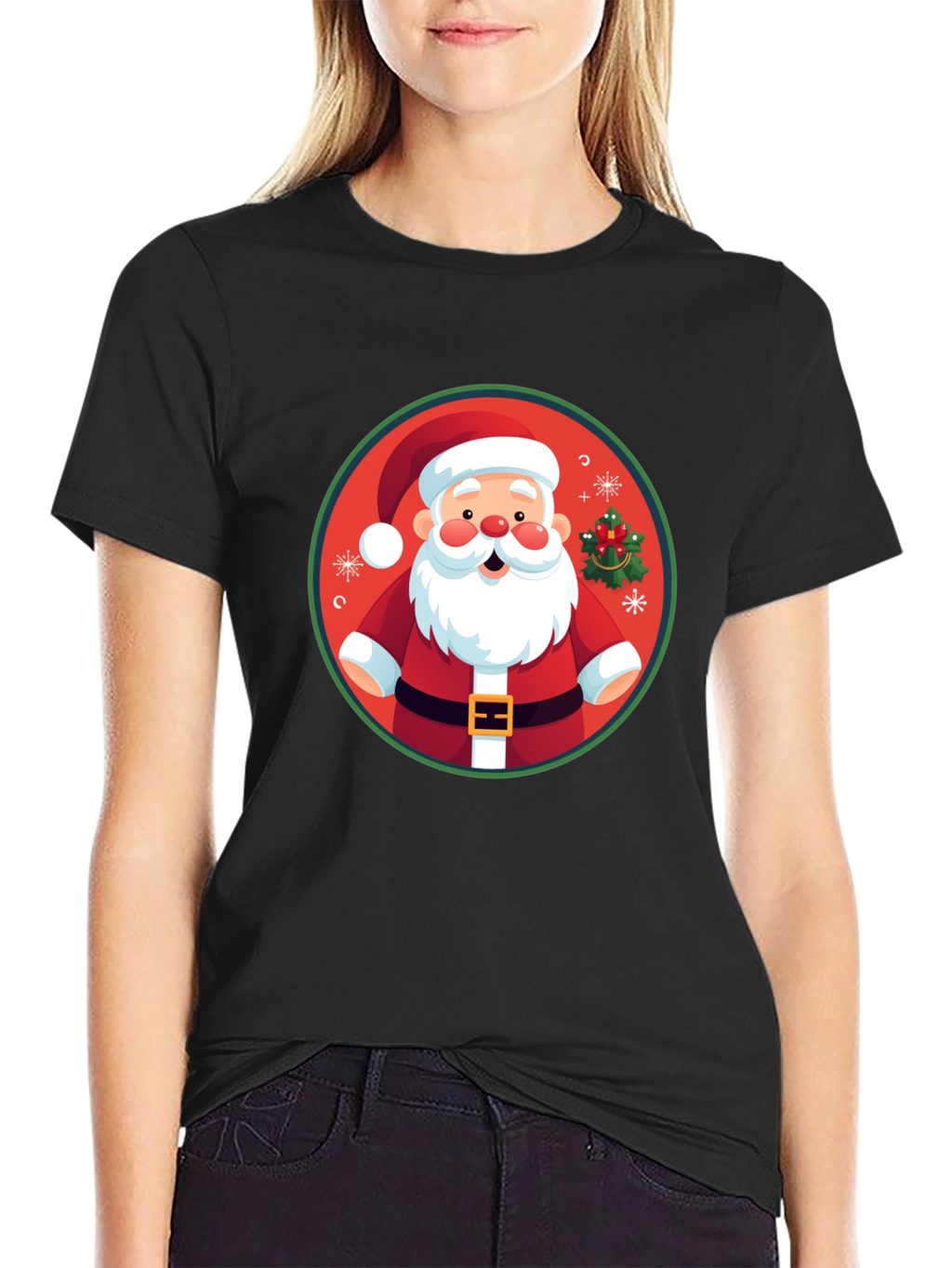 Festive Santa Graphic Tee - Holiday Cheer