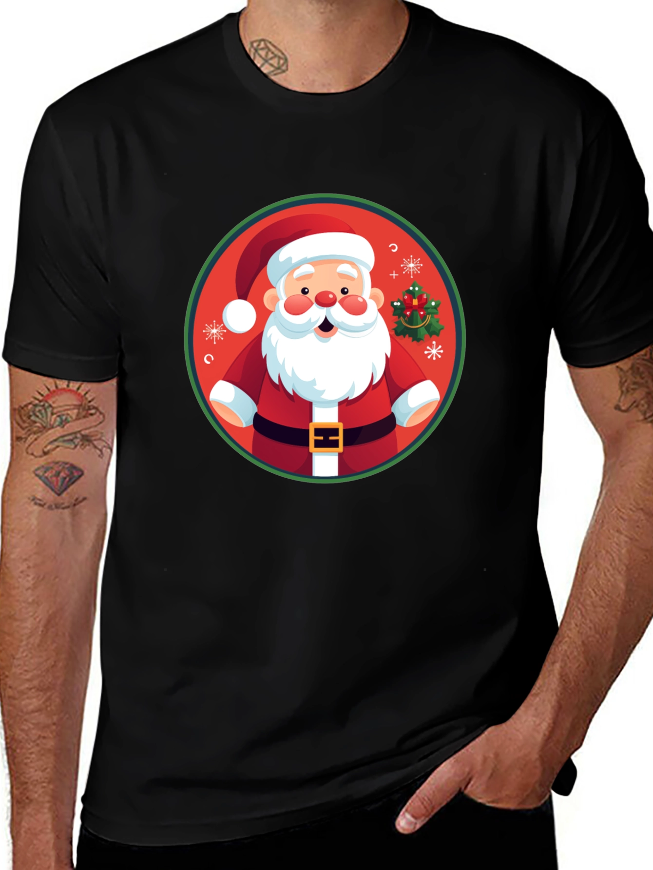 Festive Santa Graphic Tee - Holiday Cheer