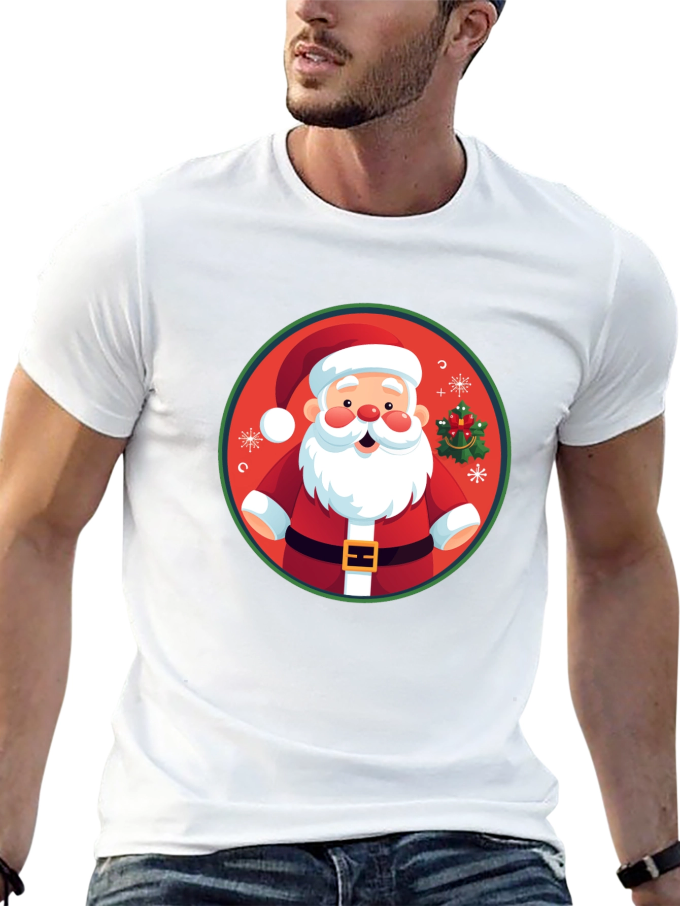 Festive Santa Graphic Tee - Holiday Cheer