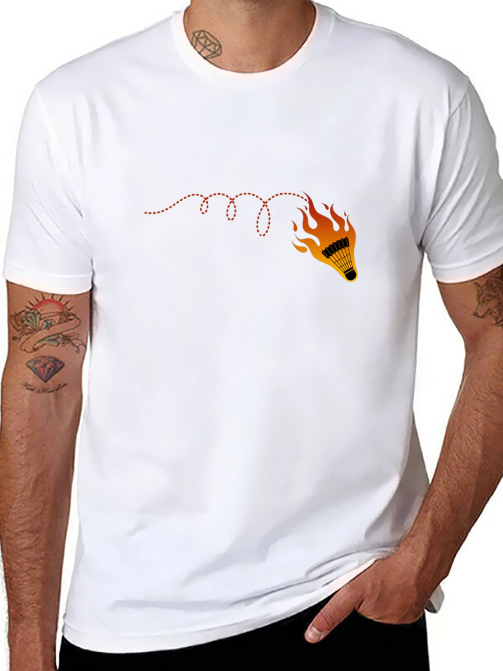 Flaming Shuttlecock Graphic Tee - Badminton Fan Shirt
