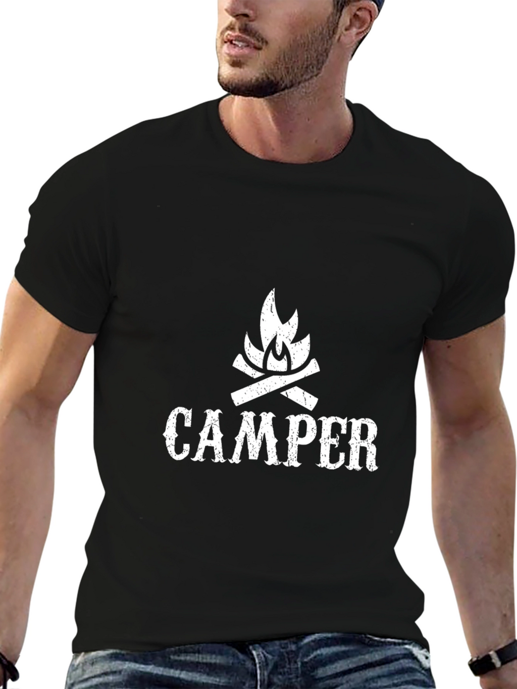 Camper Graphic T-Shirt - Mens Black Crew Neck Tee