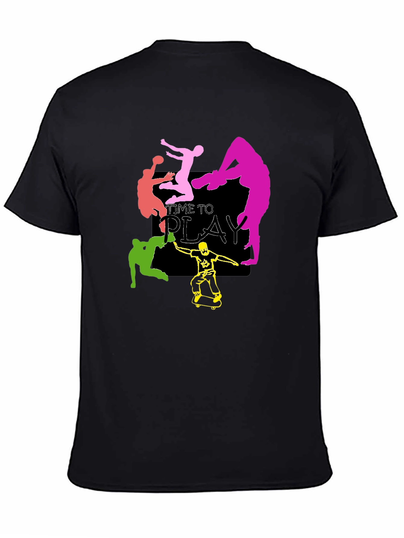 Time to Play Graphic Tee - Black Cotton T-Shirt