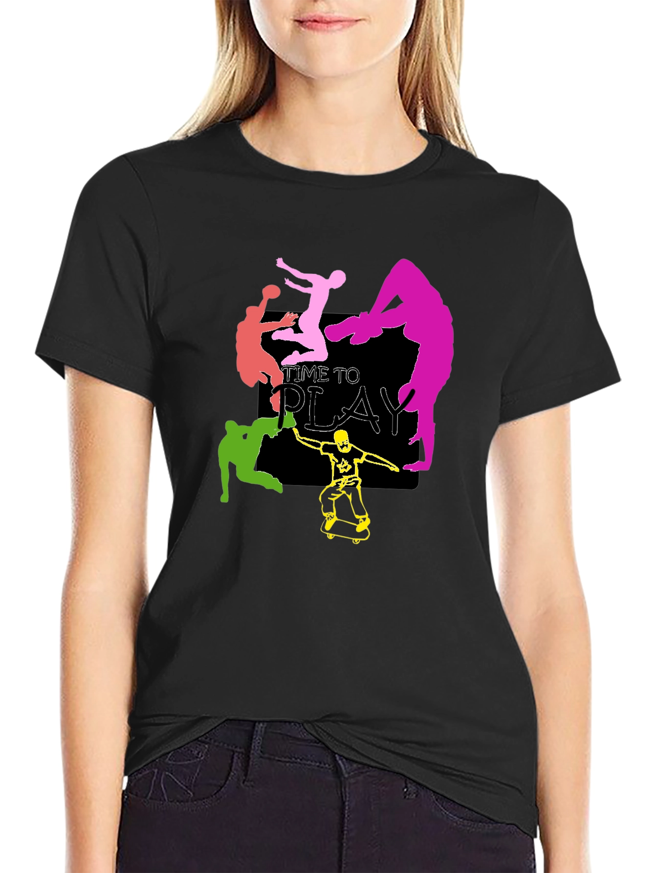 Time to Play Graphic Tee - Black Cotton T-Shirt