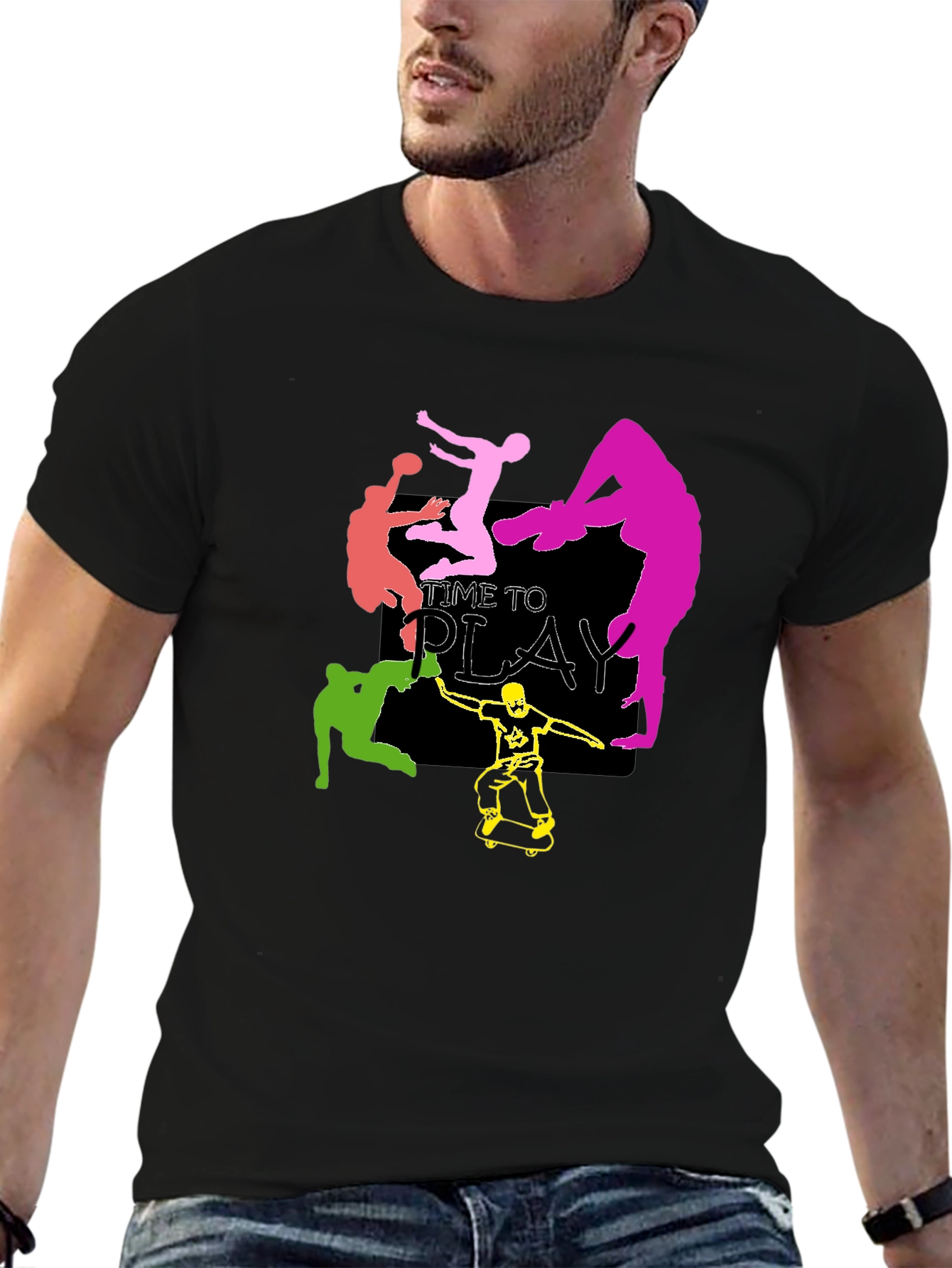 Time to Play Graphic Tee - Black Cotton T-Shirt