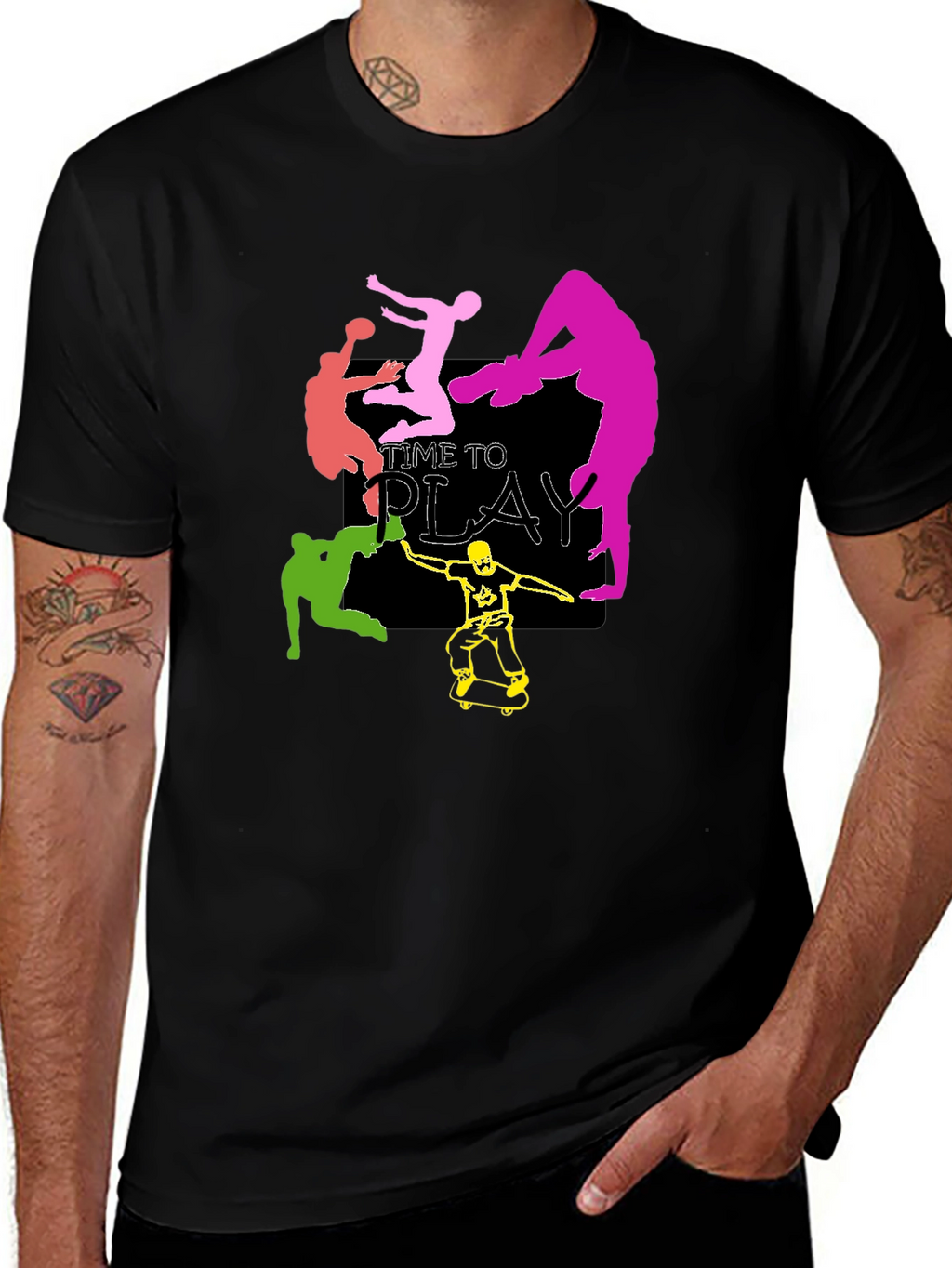Time to Play Graphic Tee - Black Cotton T-Shirt