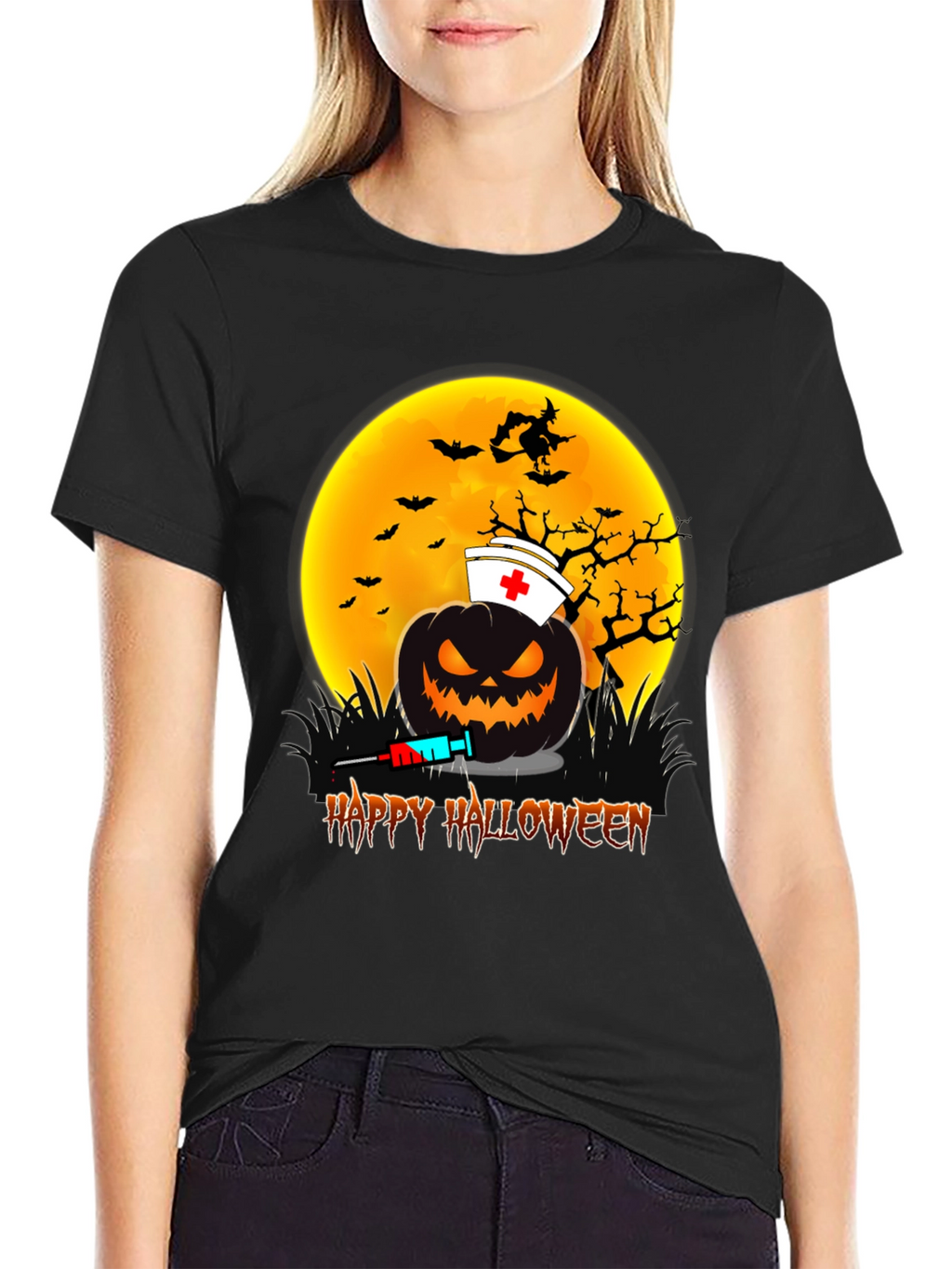 Halloween Nurse Pumpkin Graphic Tee