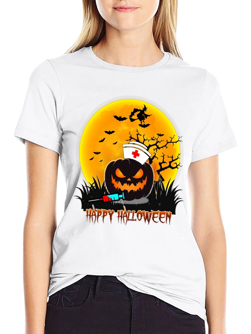 Halloween Nurse Pumpkin Graphic Tee