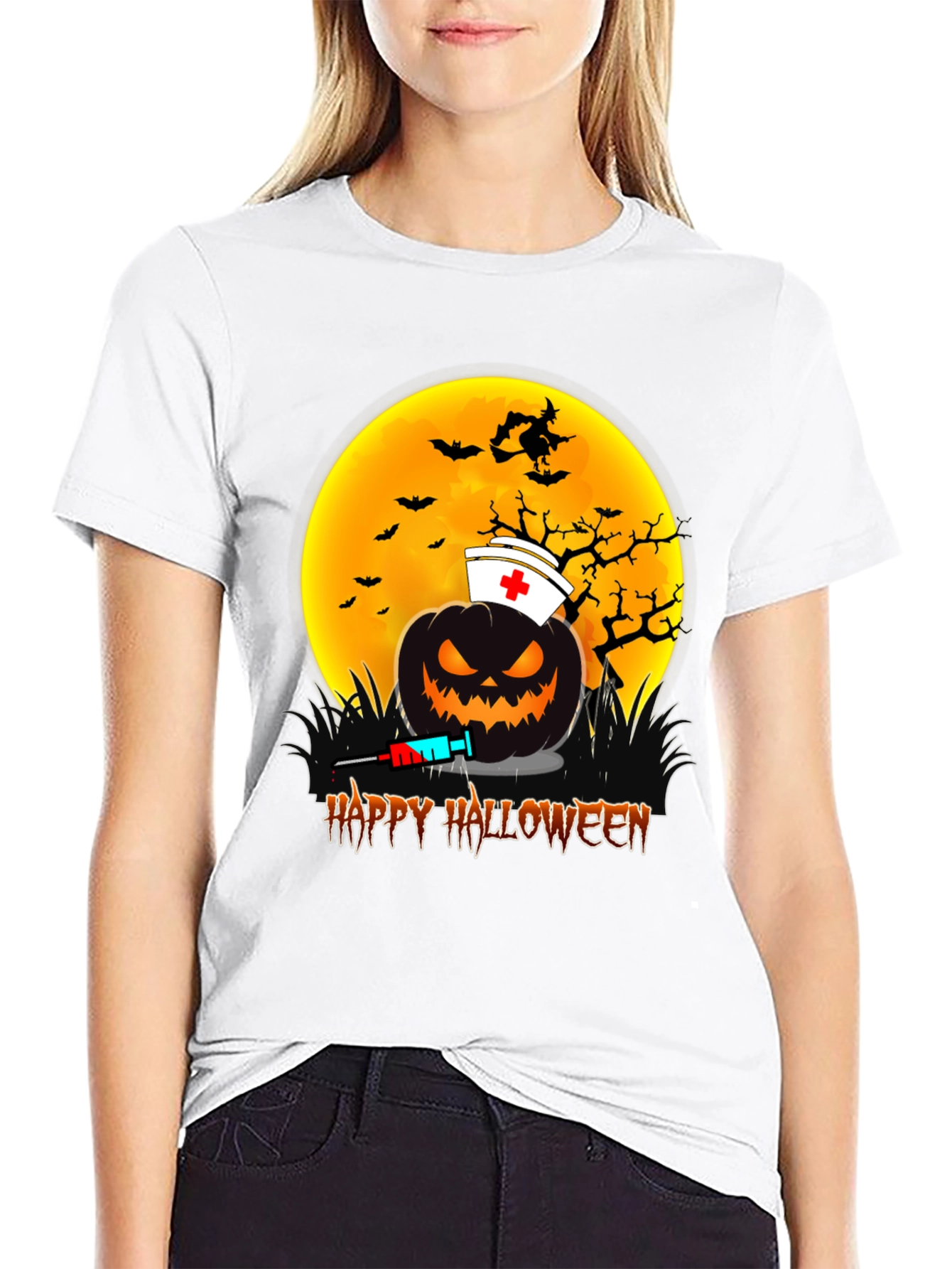 Halloween Nurse Pumpkin Graphic Tee