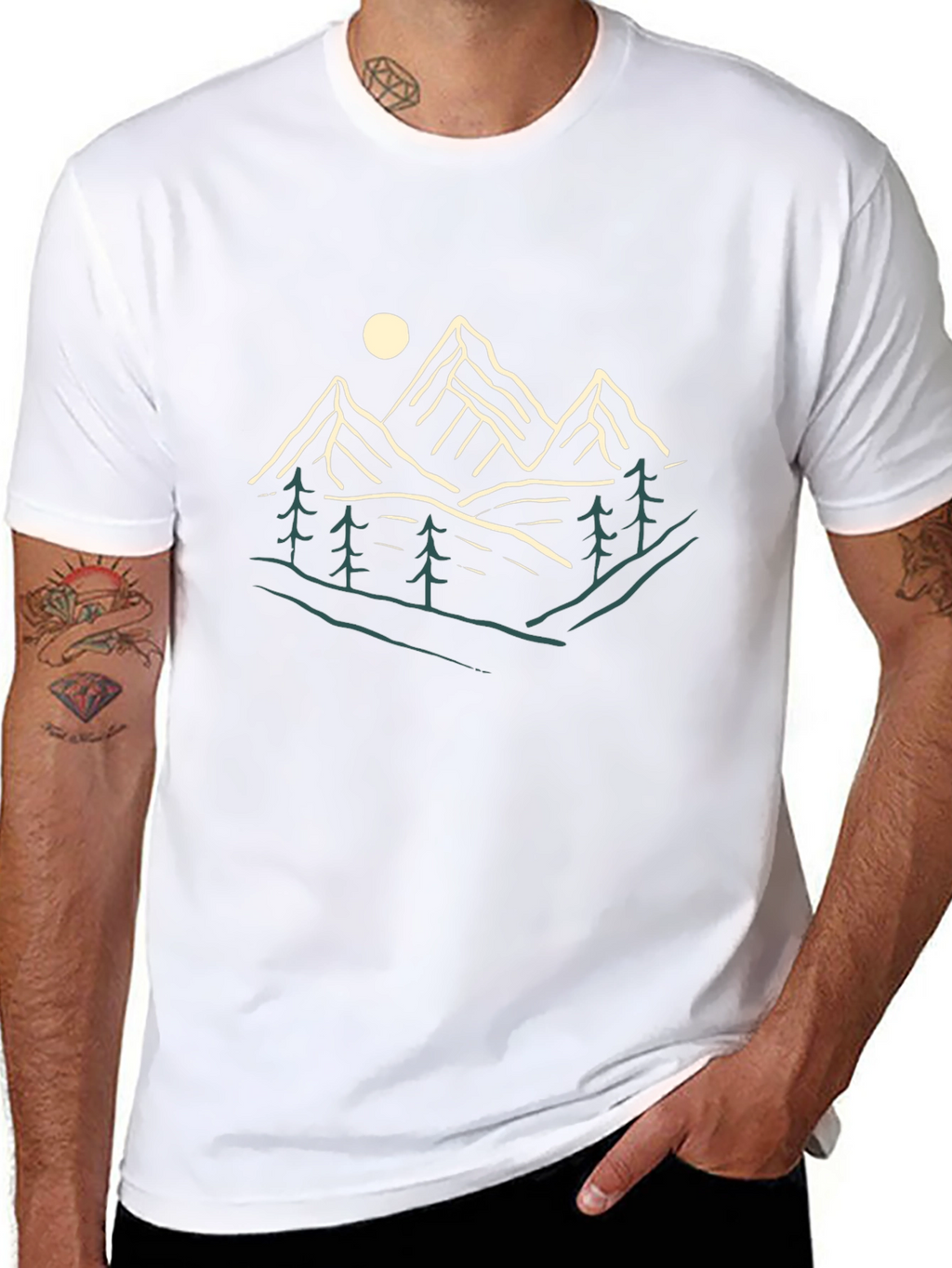 Nature Graphic Tee - Mountains and Trees Print