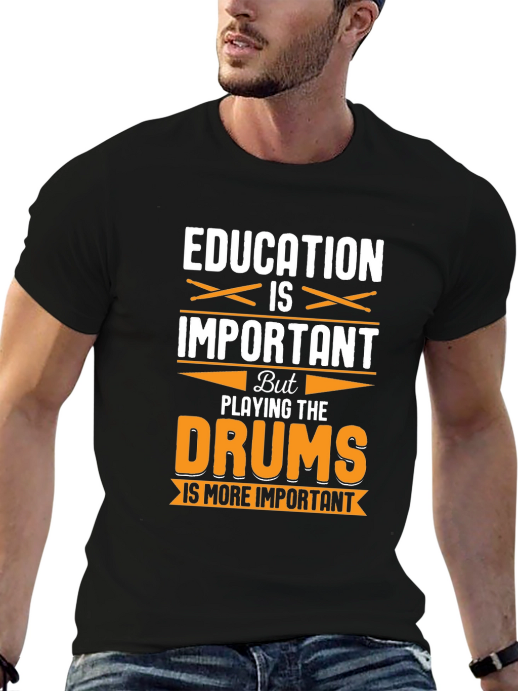 Education vs. Drums Funny Graphic T-Shirt