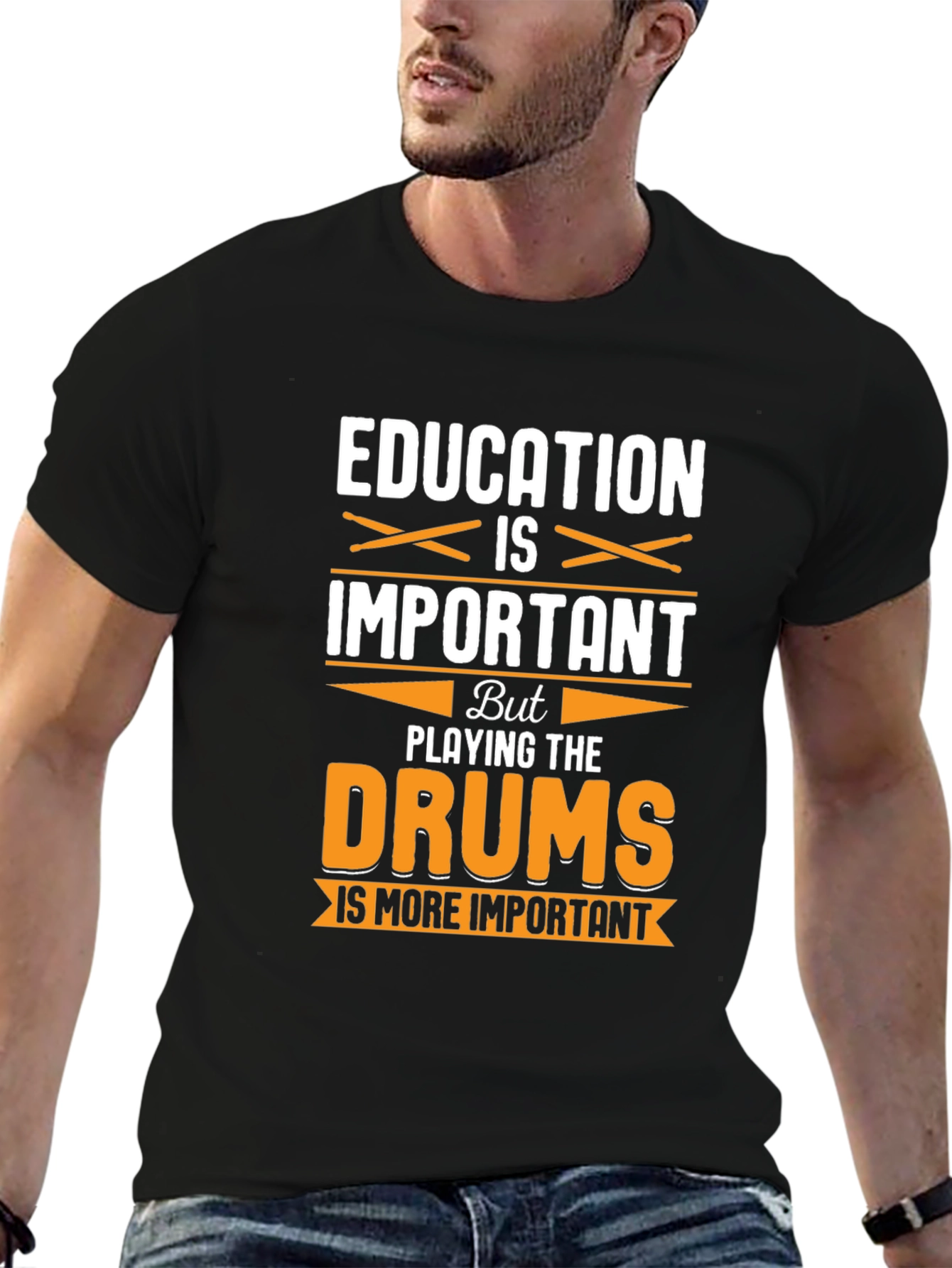 Education vs. Drums Funny Graphic T-Shirt