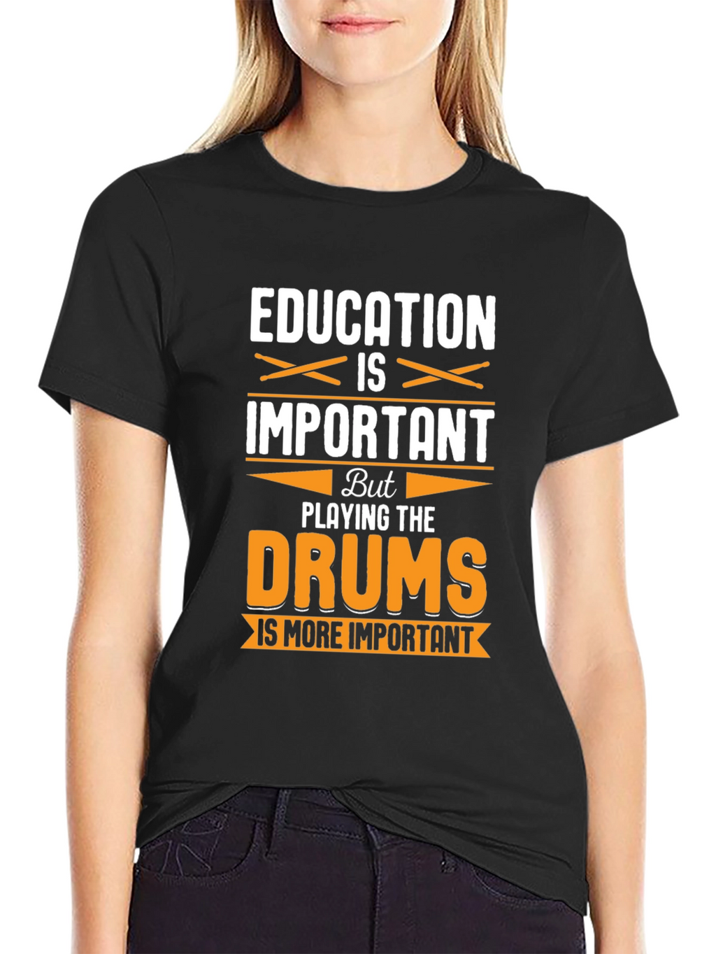 Education vs. Drums Funny Graphic T-Shirt