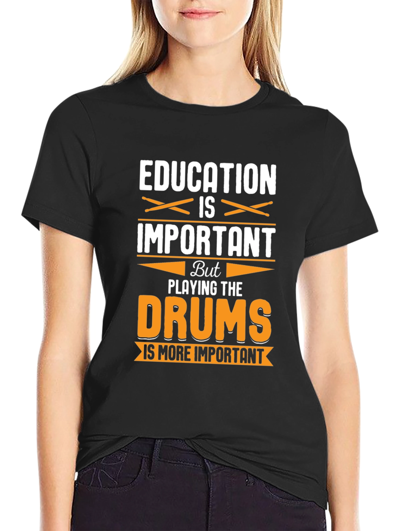 Education vs. Drums Funny Graphic T-Shirt