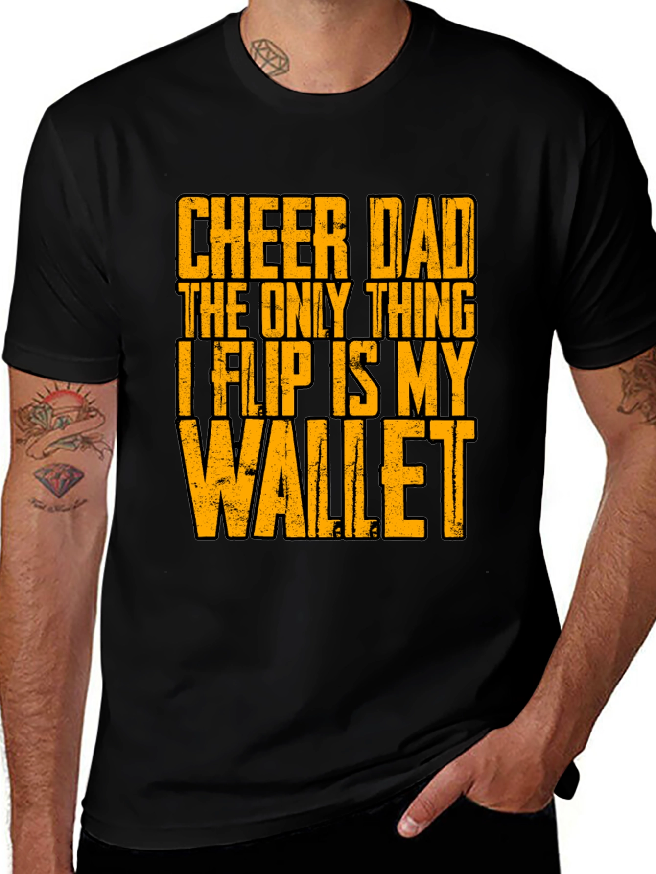 Cheer Dad Wallet Flip Graphic Tee - Gift for Supportive Fathers