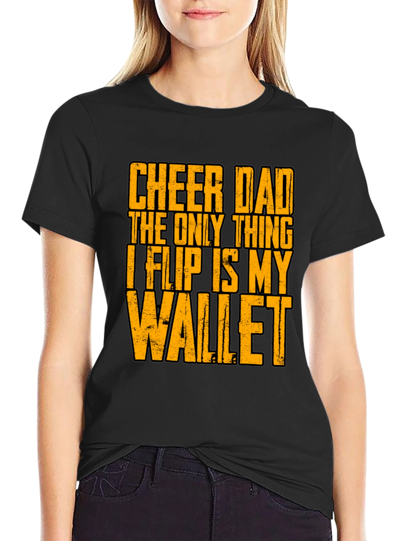 Cheer Dad Wallet Flip Graphic Tee - Gift for Supportive Fathers