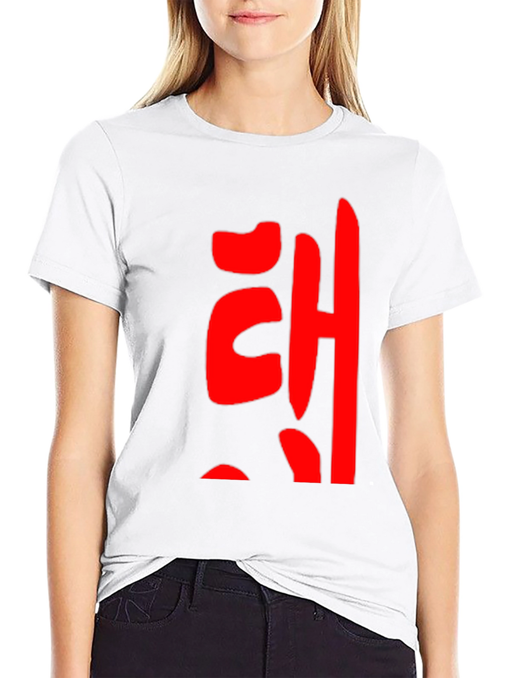 Red Korean Lettering Black T-Shirt