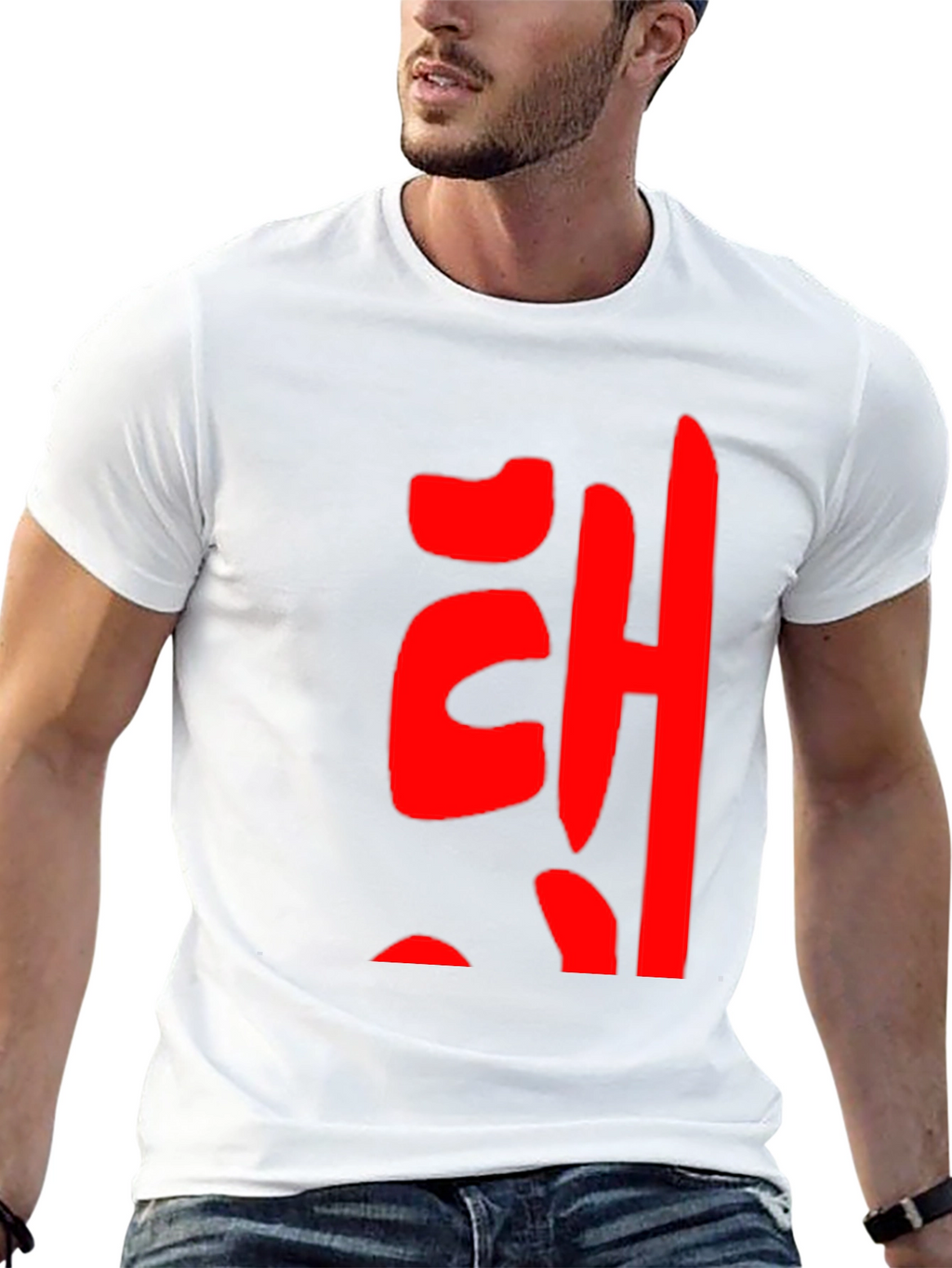 Red Korean Lettering Black T-Shirt