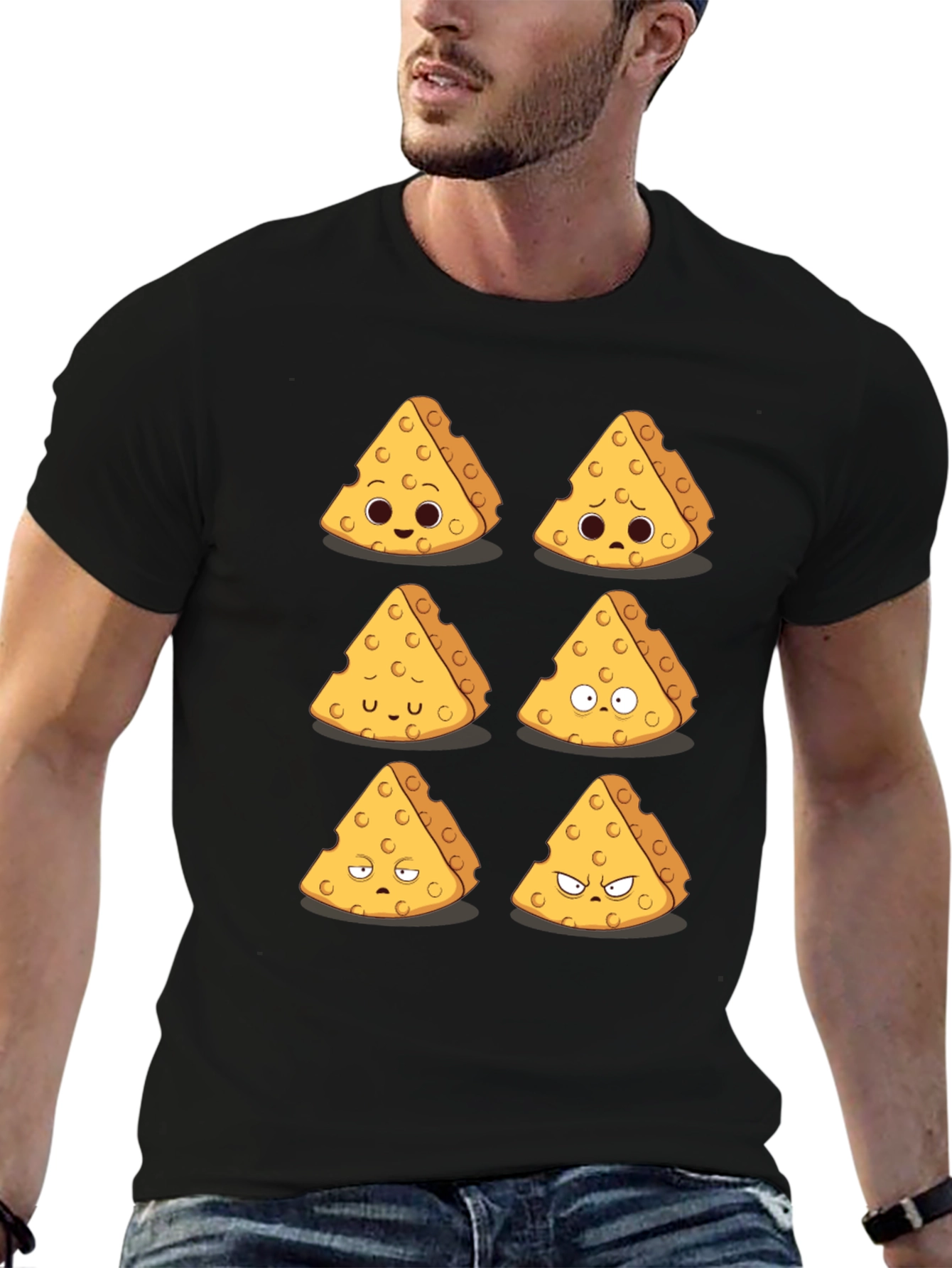 Funny Cheese Expression T-Shirt - Black