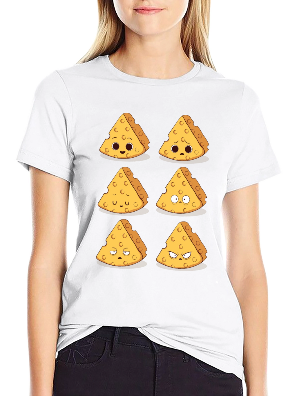 Funny Cheese Expression T-Shirt - Black