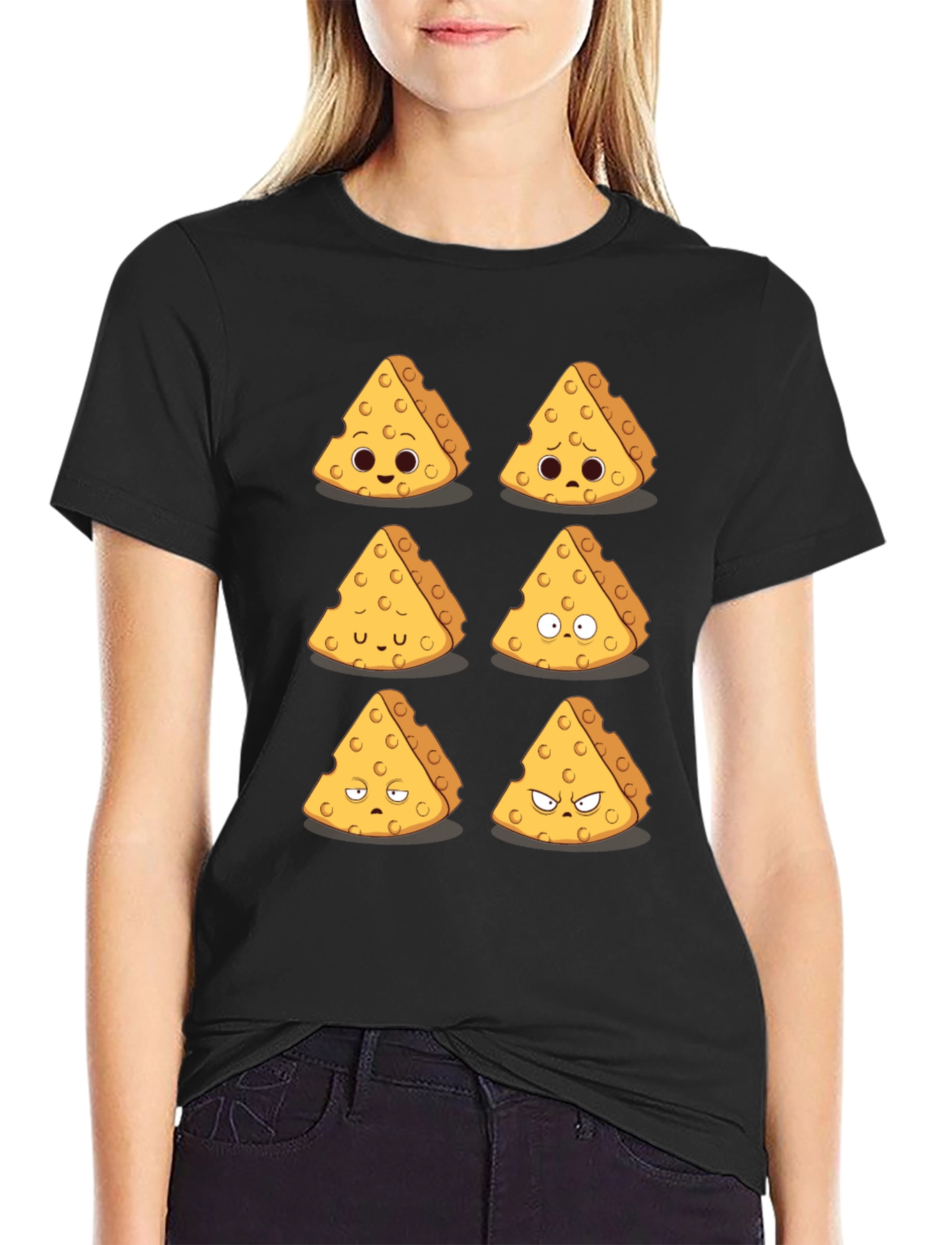 Funny Cheese Expression T-Shirt - Black