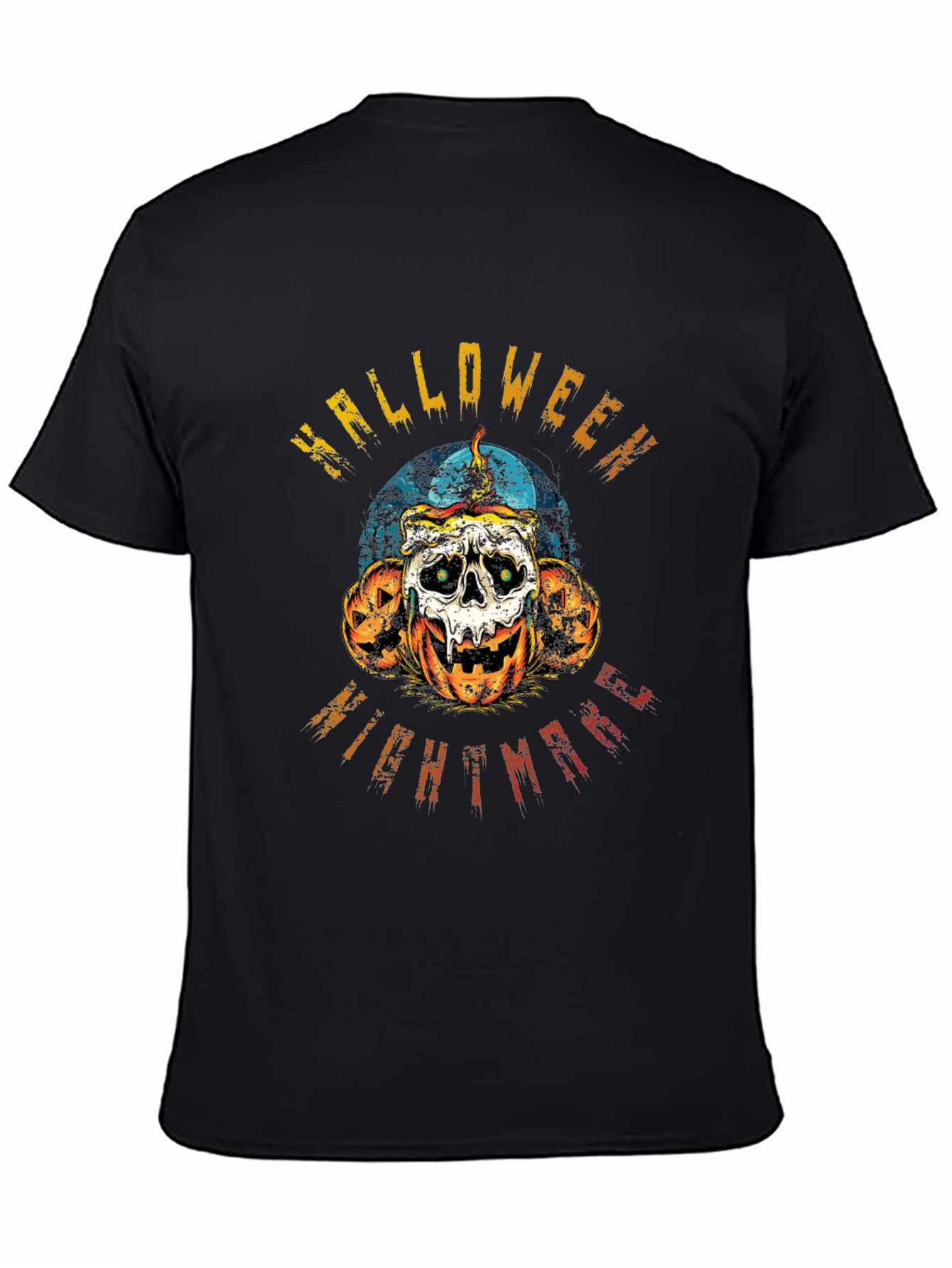 Halloween Nightmare Graphic Tee - Skull & Pumpkins