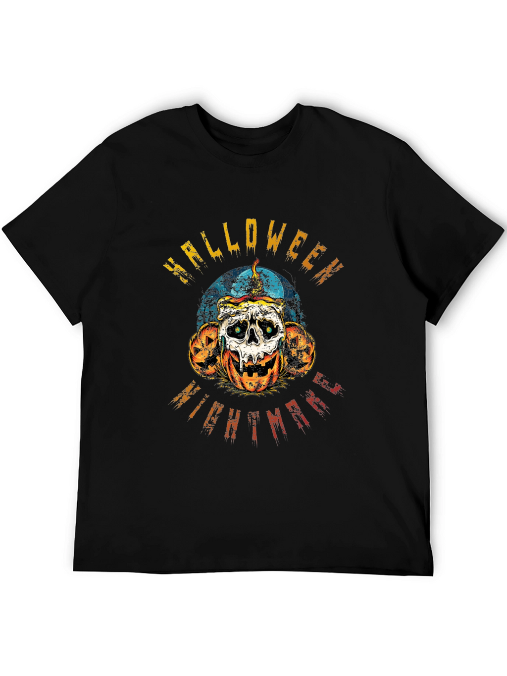 Halloween Nightmare Graphic Tee - Skull & Pumpkins