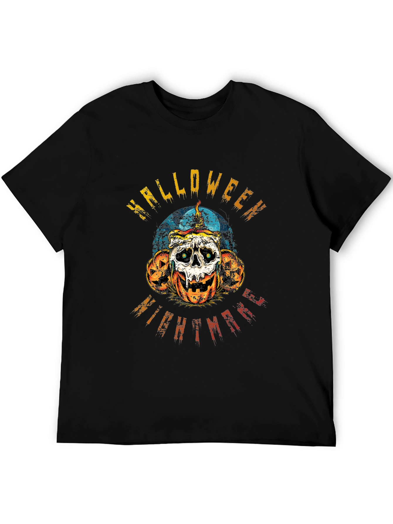 Halloween Nightmare Graphic Tee - Skull & Pumpkins
