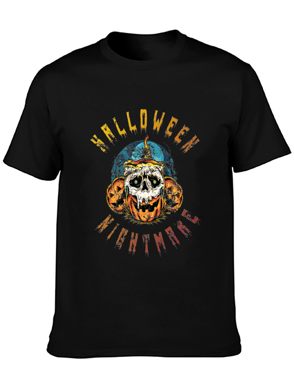 Halloween Nightmare Graphic Tee - Skull & Pumpkins