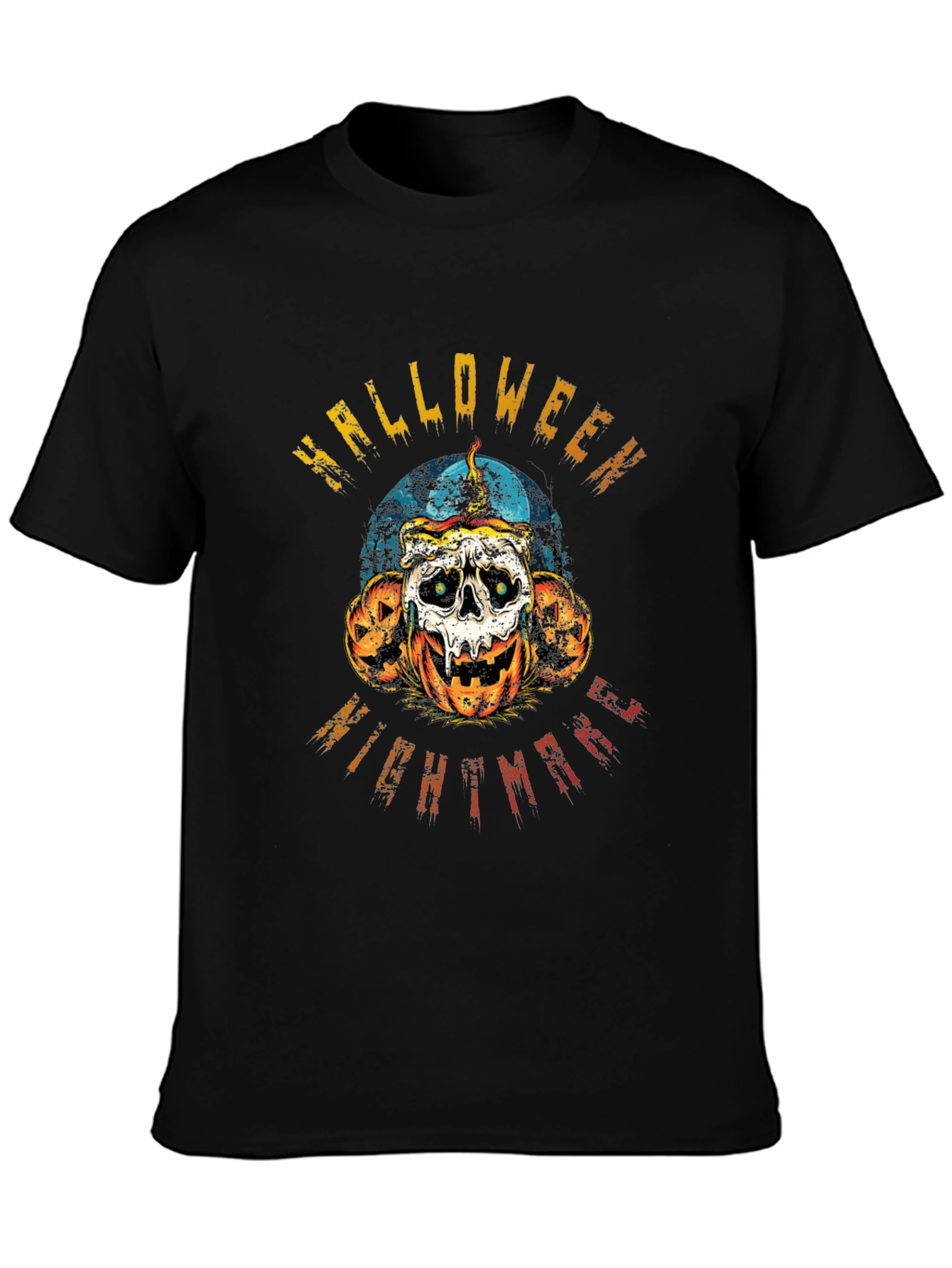 Halloween Nightmare Graphic Tee - Skull & Pumpkins