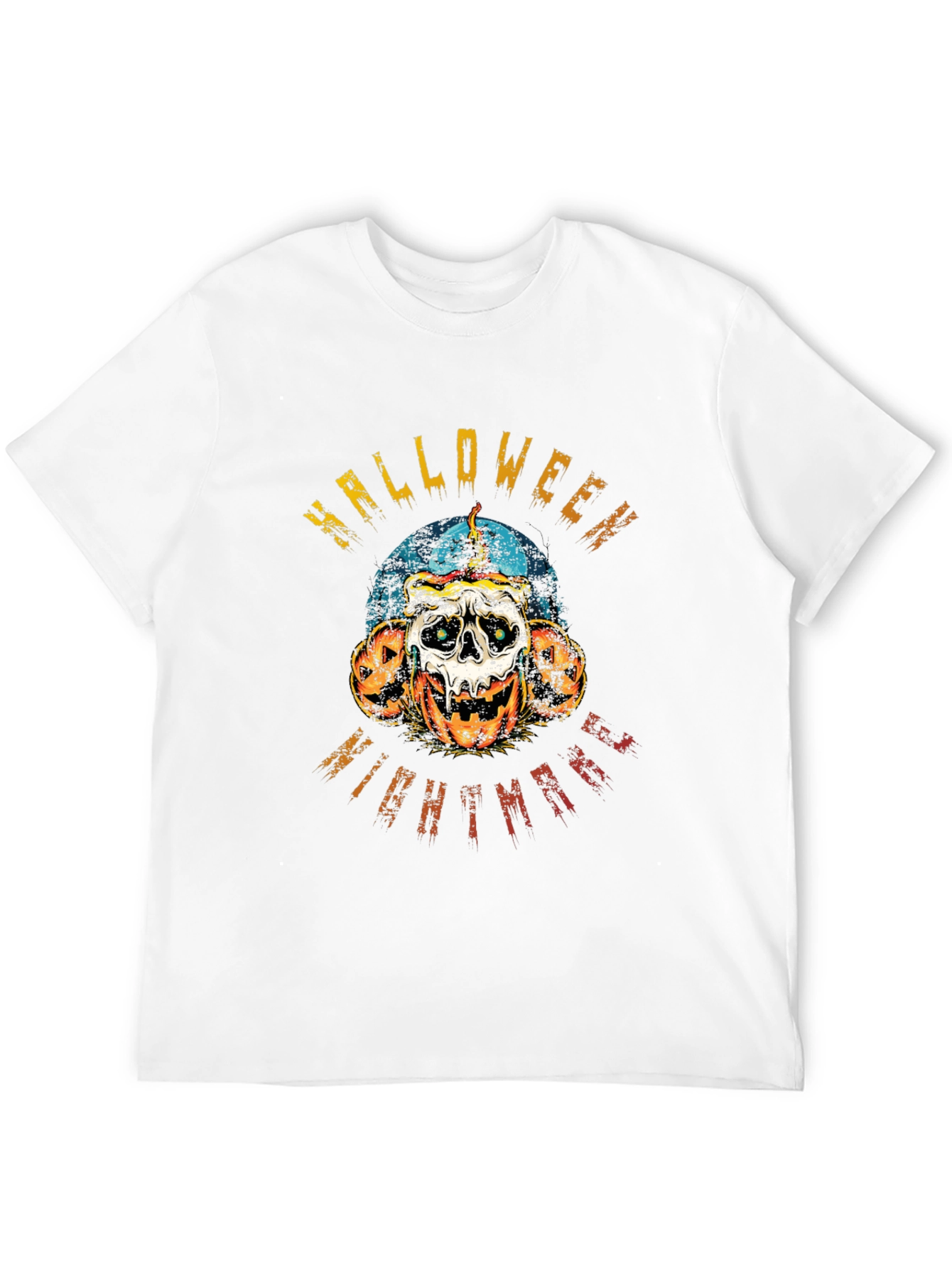 Halloween Nightmare Graphic Tee - Skull & Pumpkins