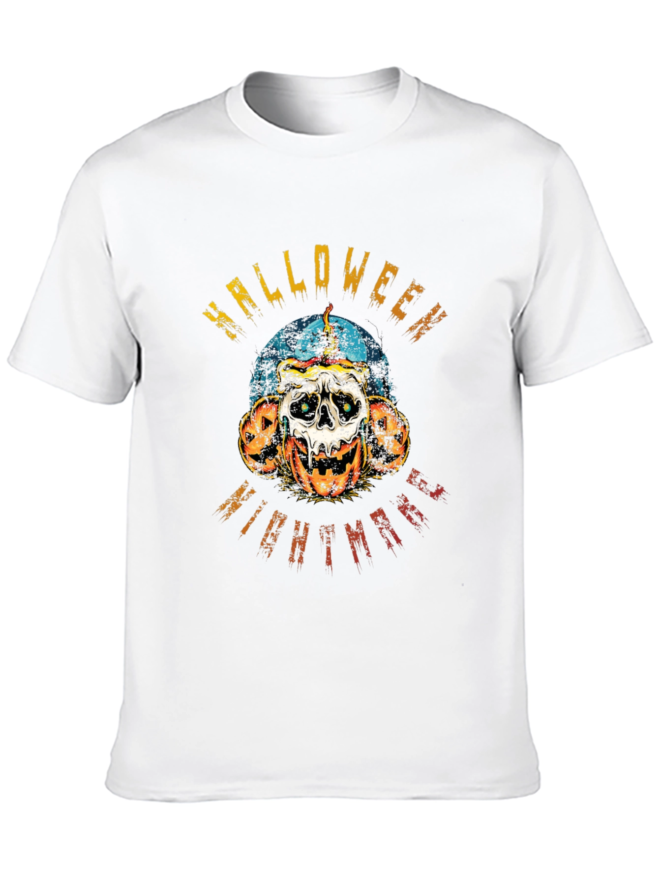 Halloween Nightmare Graphic Tee - Skull & Pumpkins