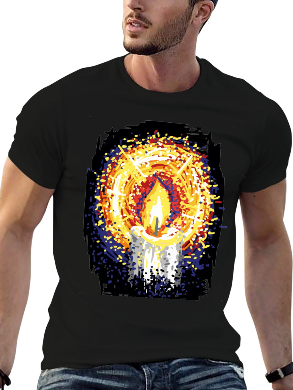 Candlelight Graphic Print Black T-Shirt