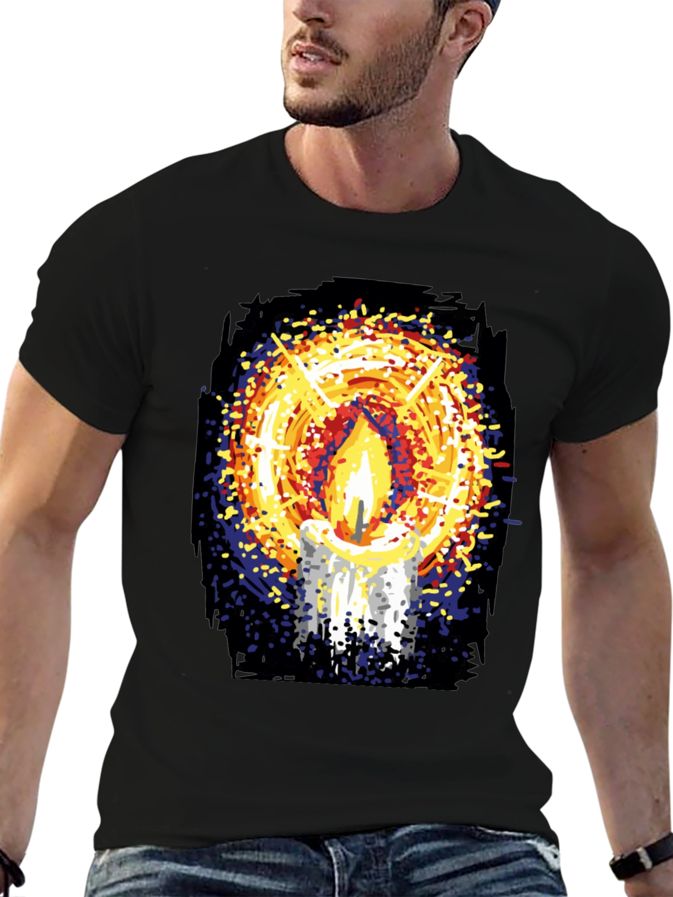 Candlelight Graphic Print Black T-Shirt