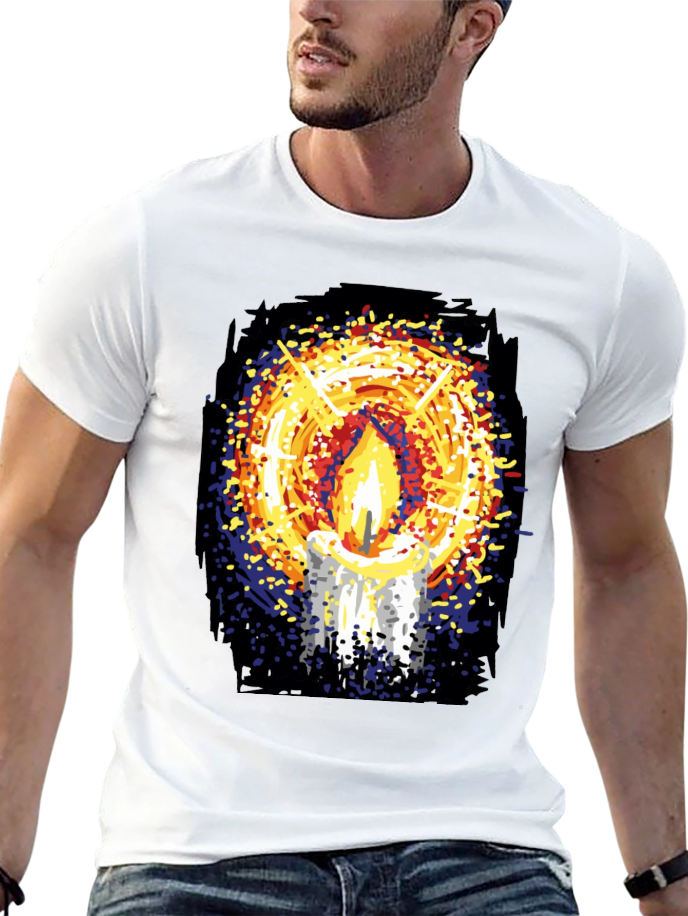 Candlelight Graphic Print Black T-Shirt