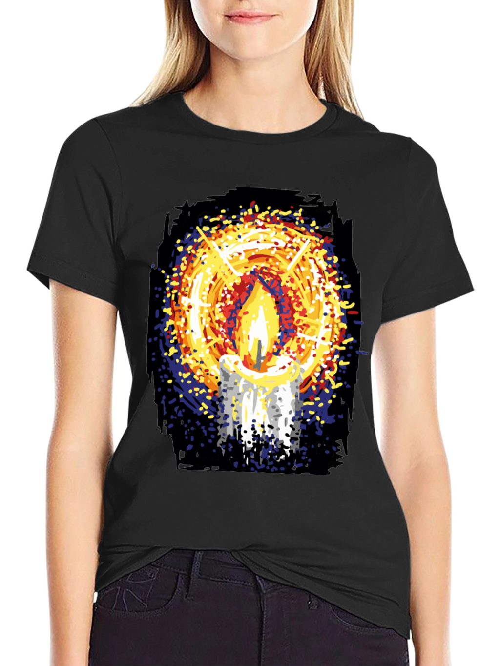 Candlelight Graphic Print Black T-Shirt