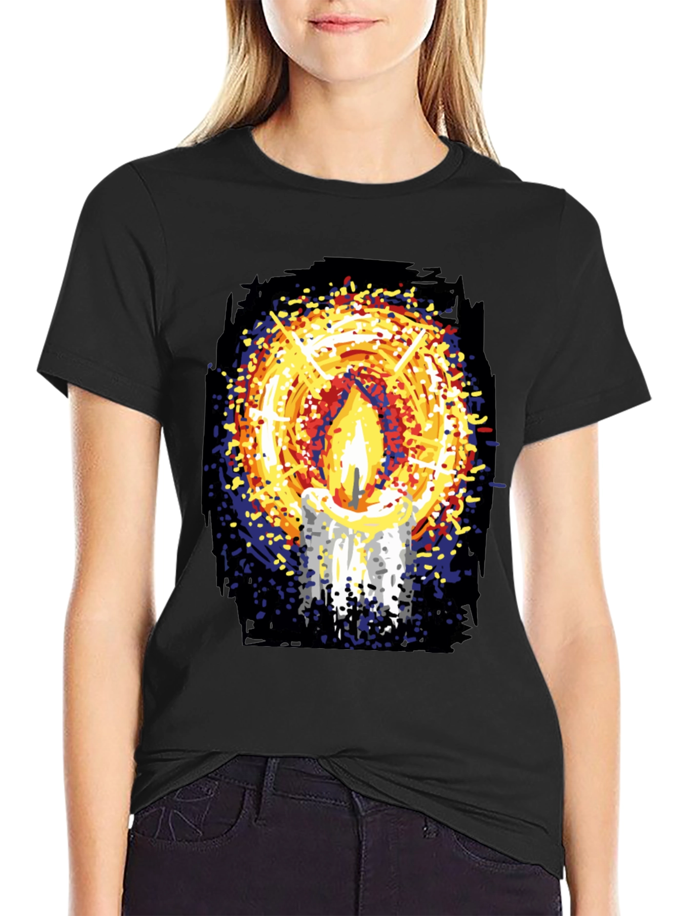 Candlelight Graphic Print Black T-Shirt