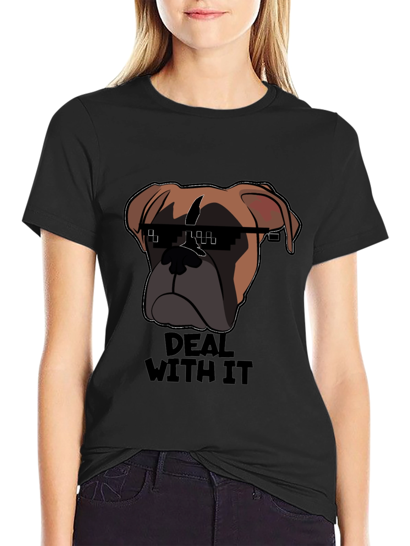 Deal With It Dog T-Shirt - Funny Pixel Glasses Tee