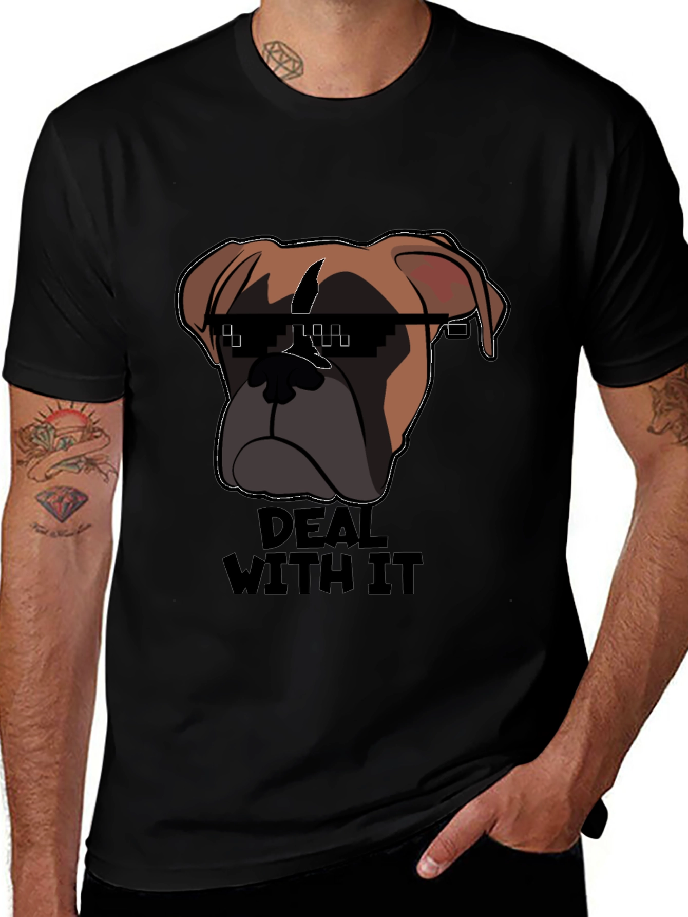 Deal With It Dog T-Shirt - Funny Pixel Glasses Tee