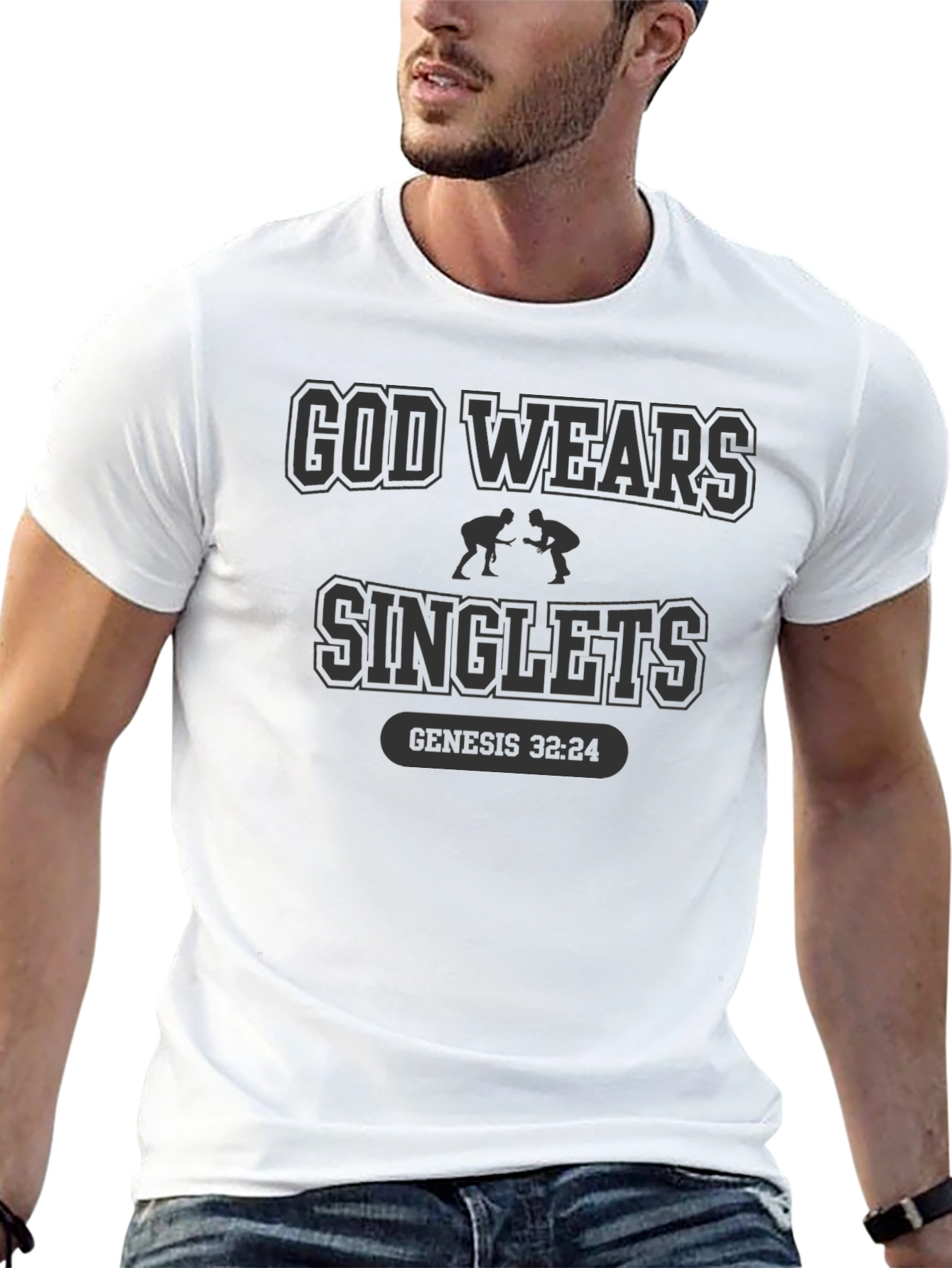 God Wears Singlets T-Shirt - Genesis 32:24 - Wrestling Tee