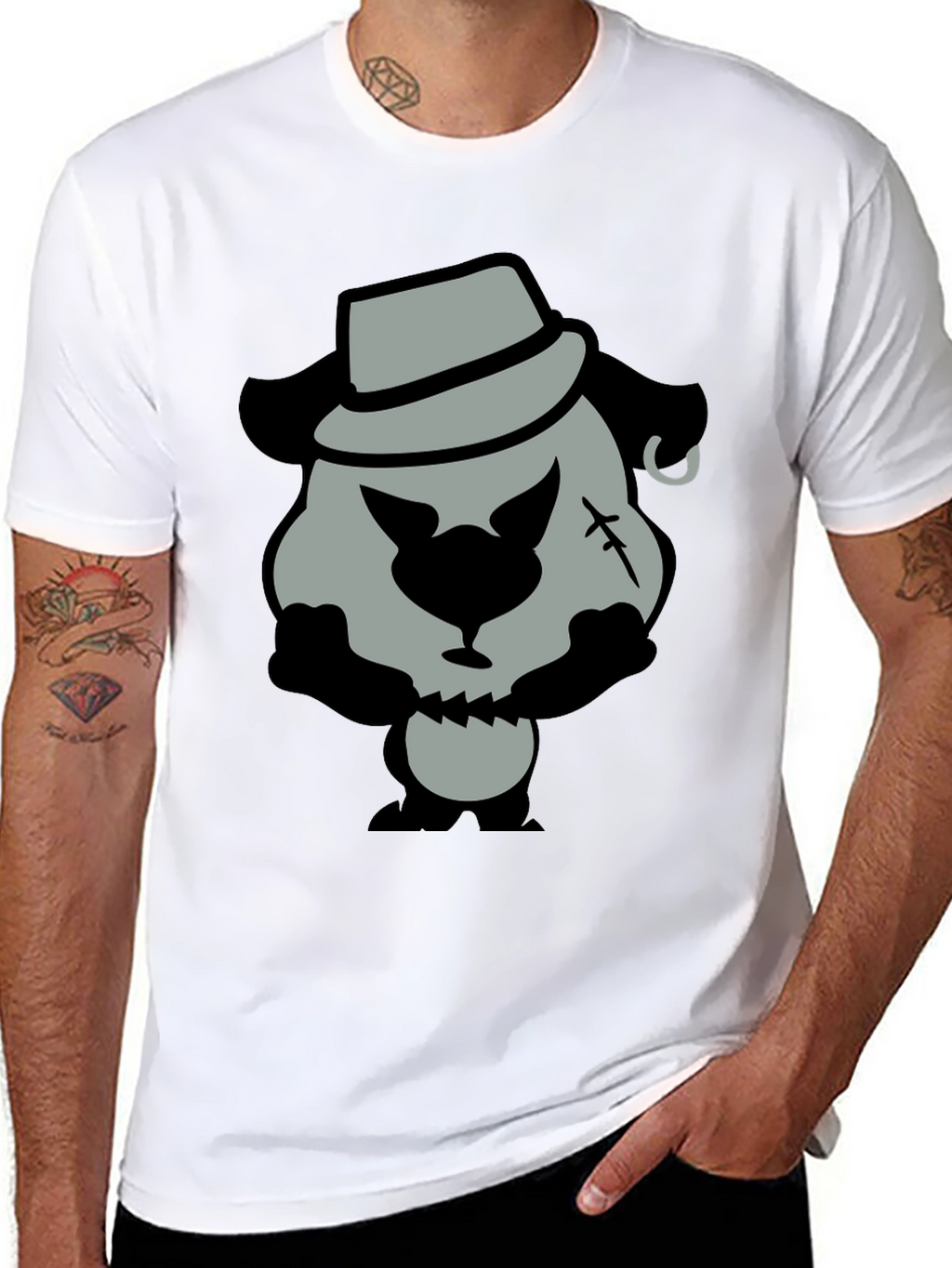 Cartoon Gangster Bear Graphic T-Shirt