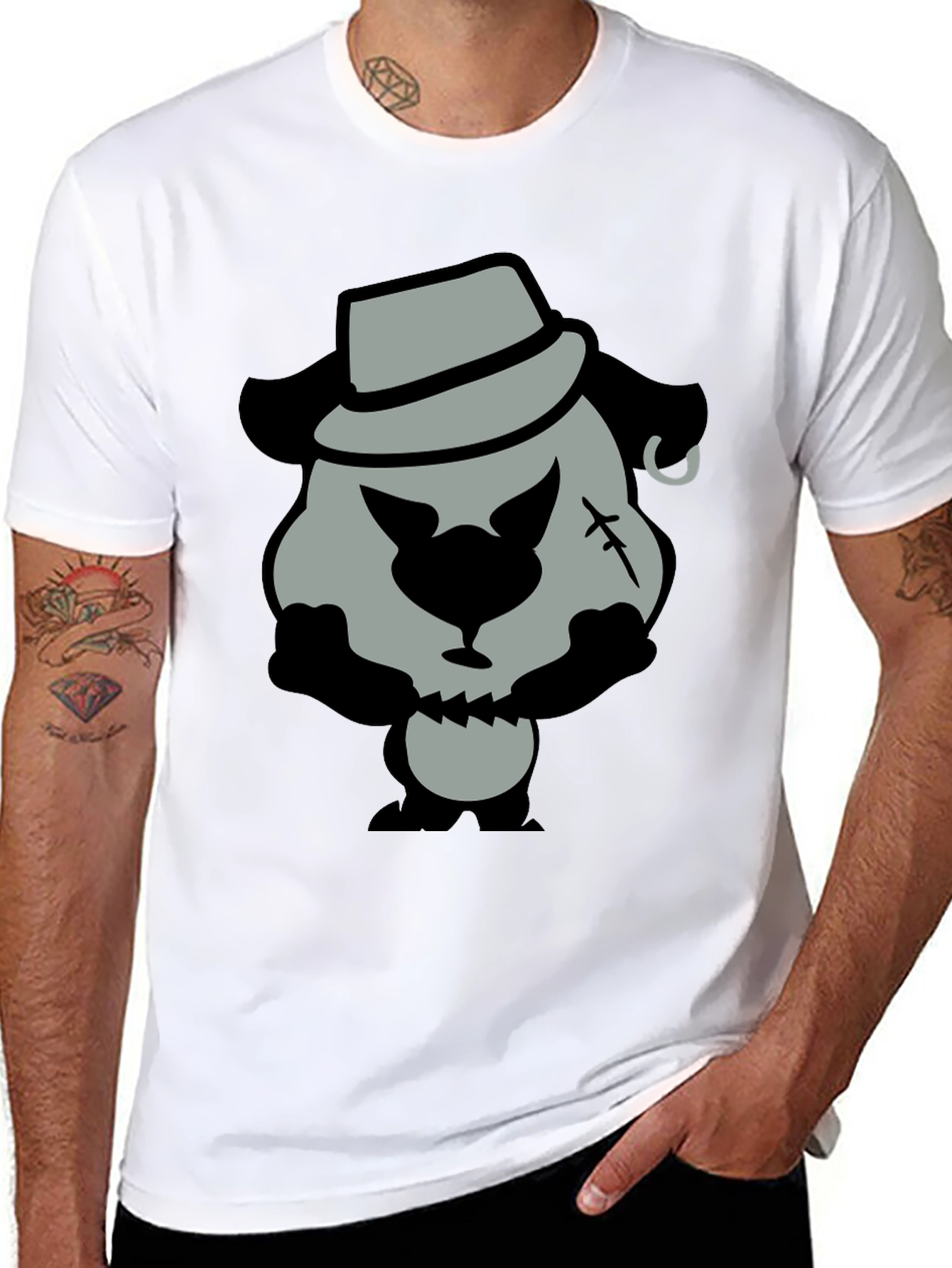Cartoon Gangster Bear Graphic T-Shirt