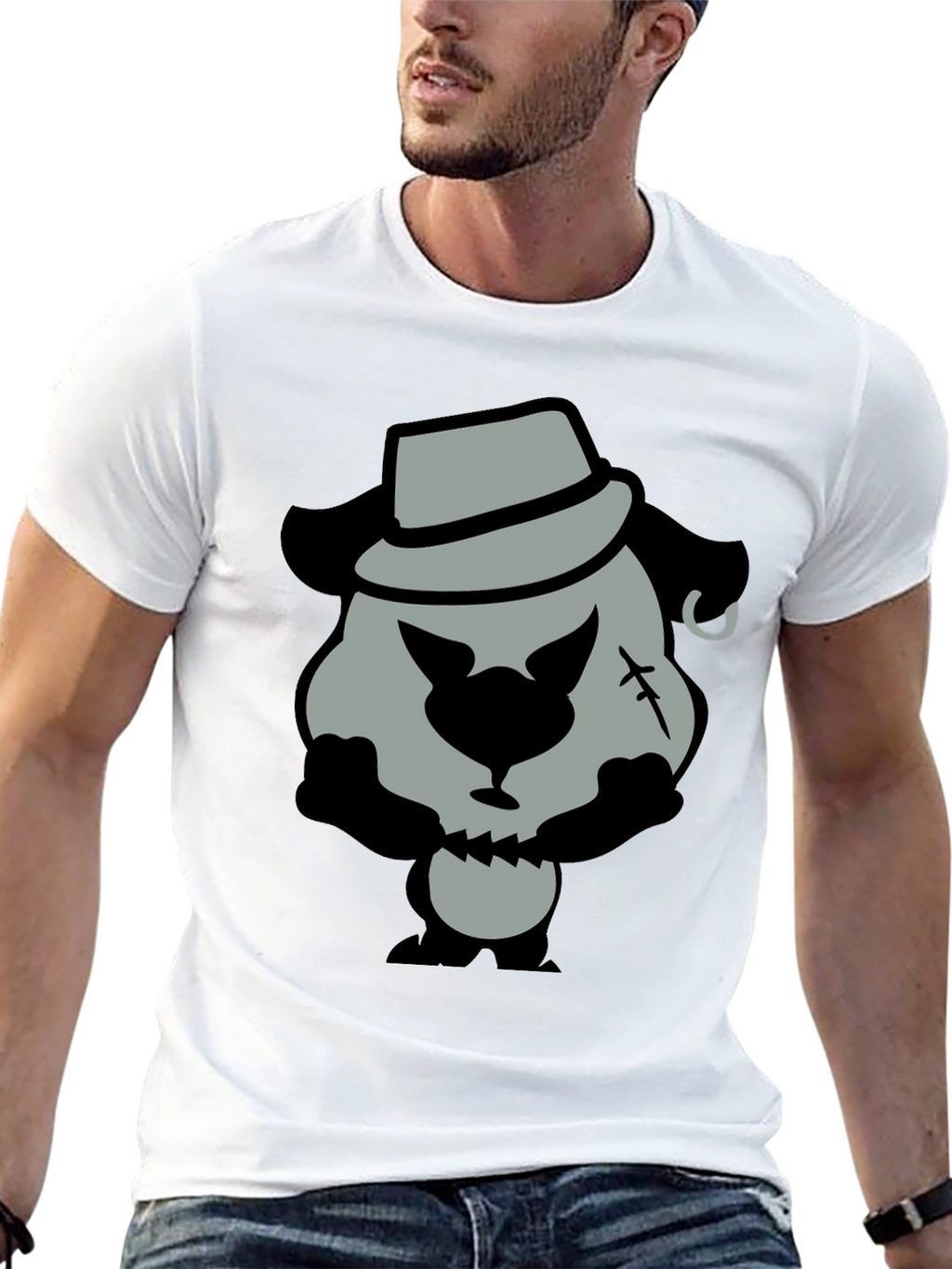 Cartoon Gangster Bear Graphic T-Shirt