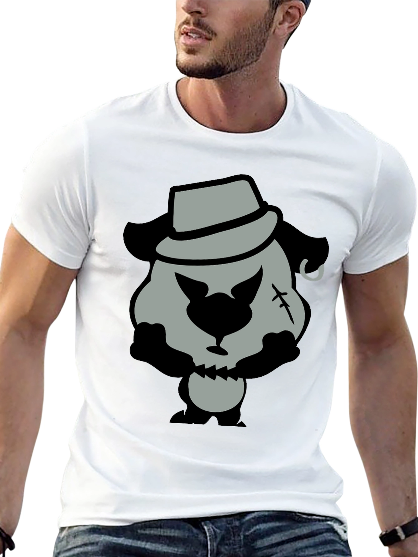 Cartoon Gangster Bear Graphic T-Shirt