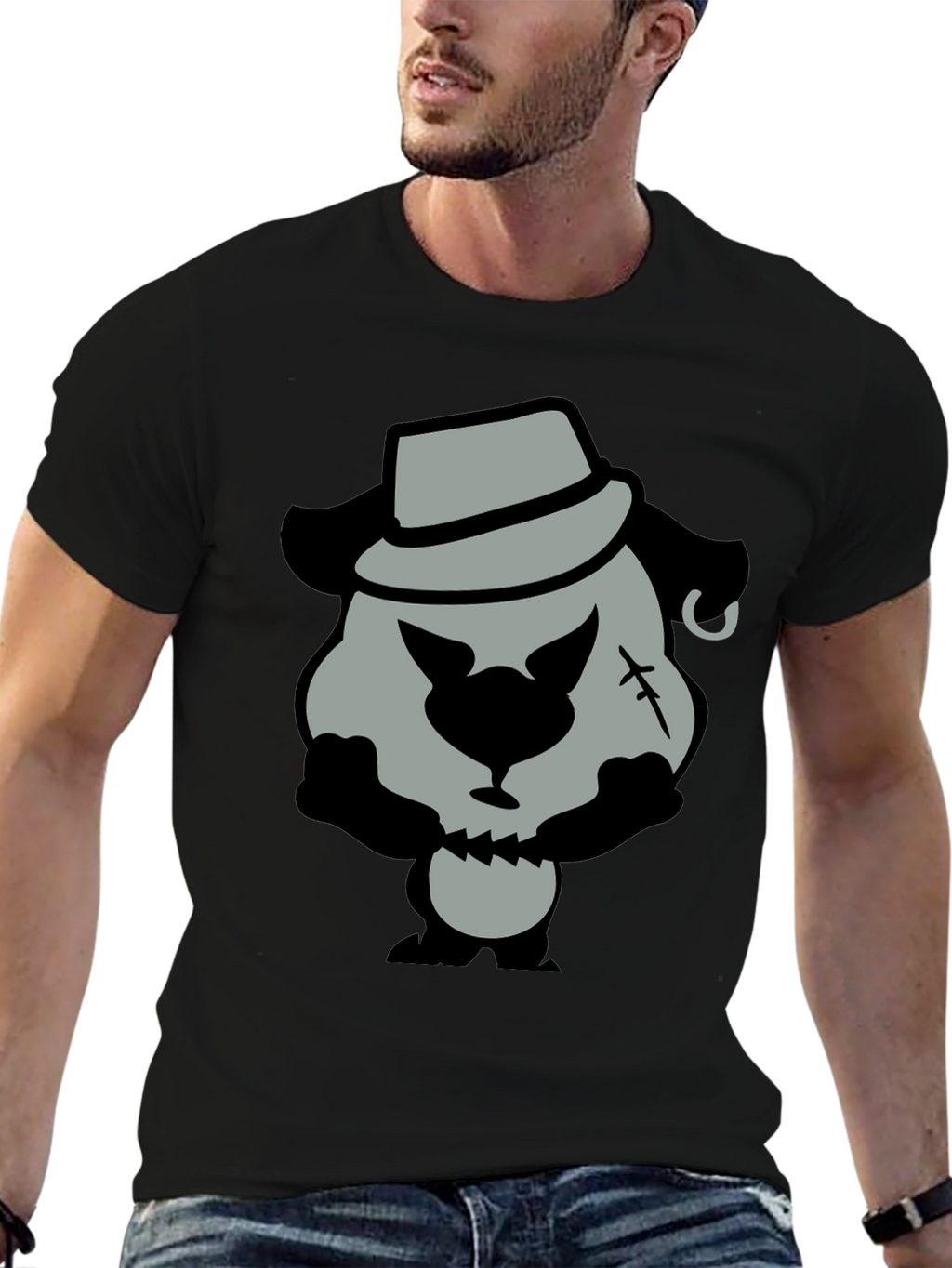 Cartoon Gangster Bear Graphic T-Shirt